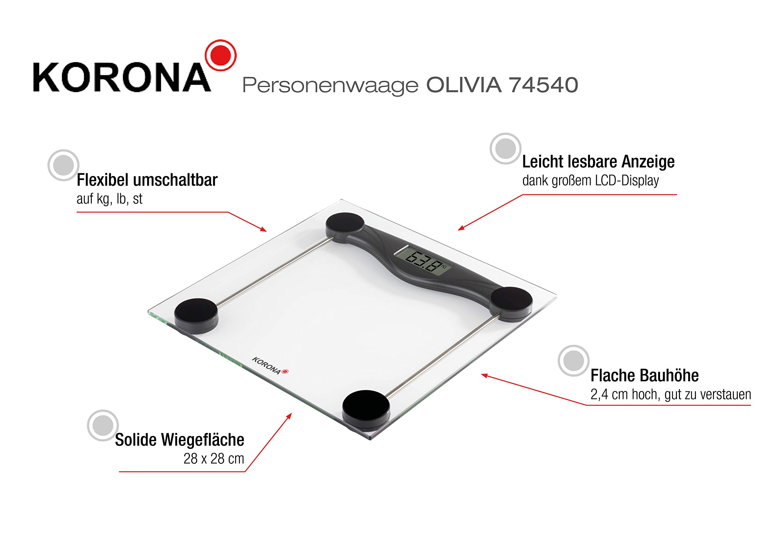 Korona Olivia 74540 Bilancia Pesapersone Nero 180 kg