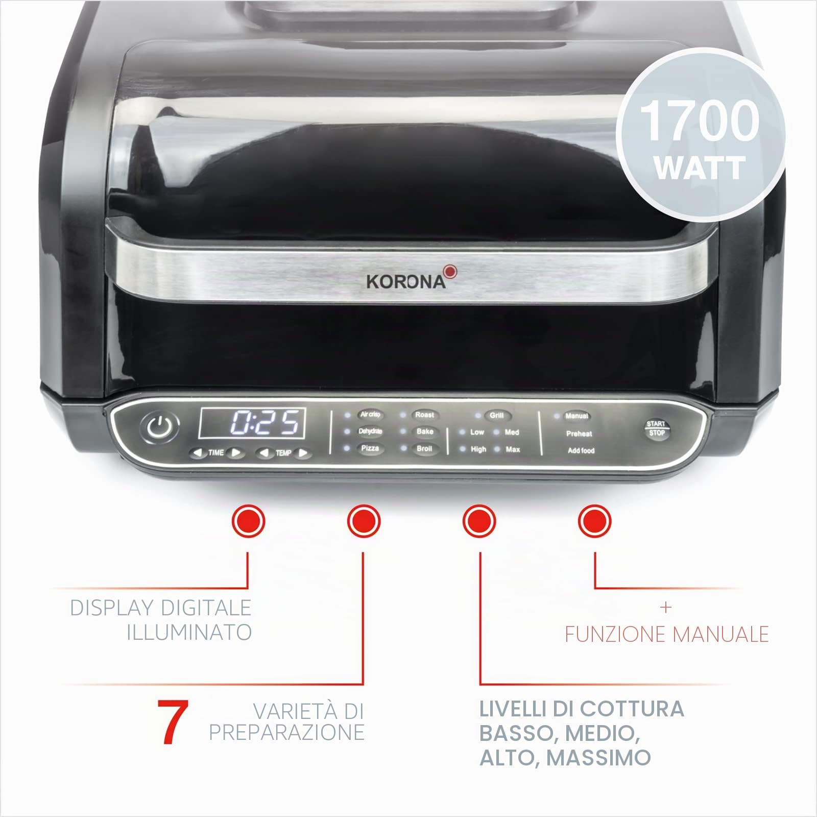 Korona 46160 Griglia Friggitrice ad Aria 6 L 8 in 1