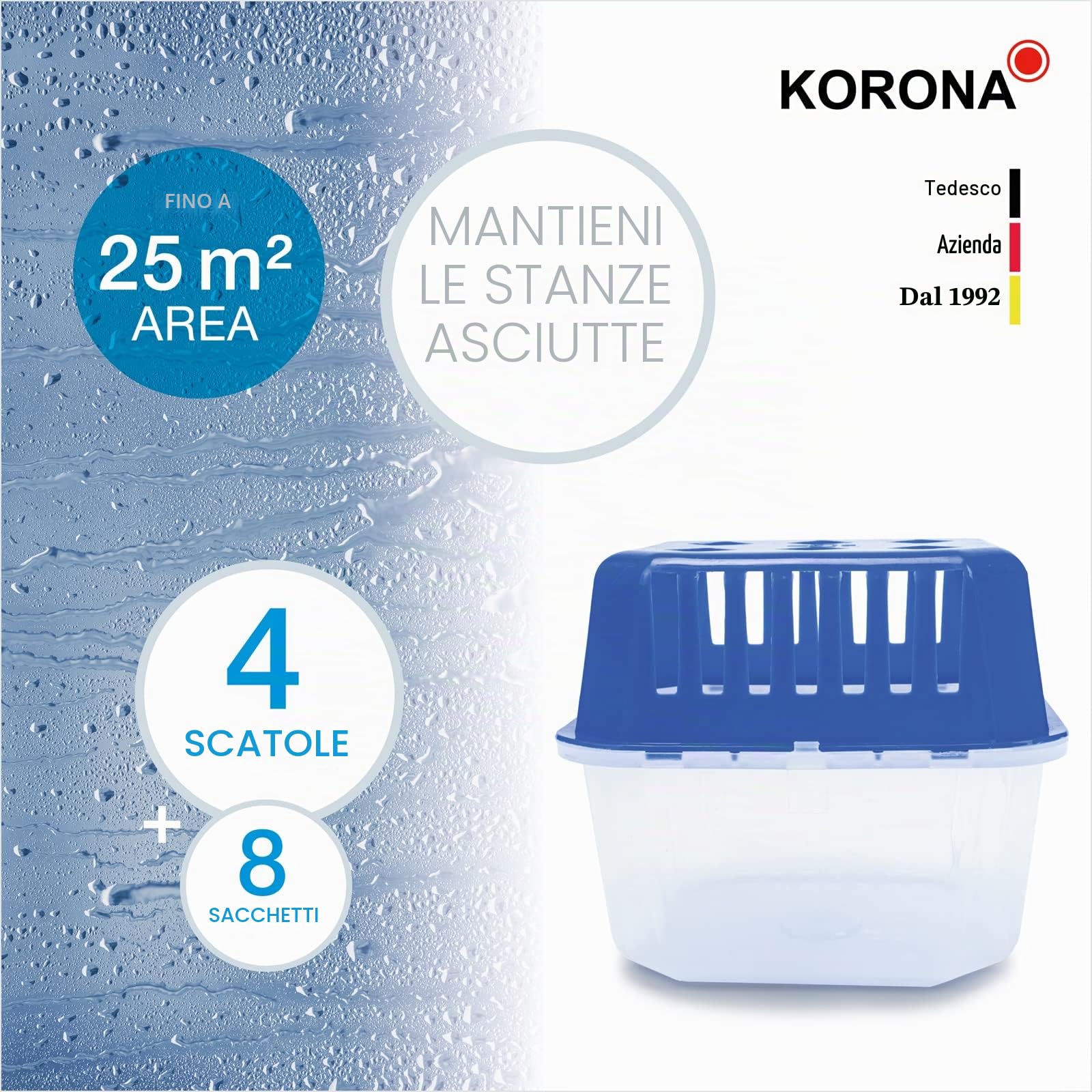 Korona 82151 Set 4 Deumidificatori 25 m² 8 Ricariche