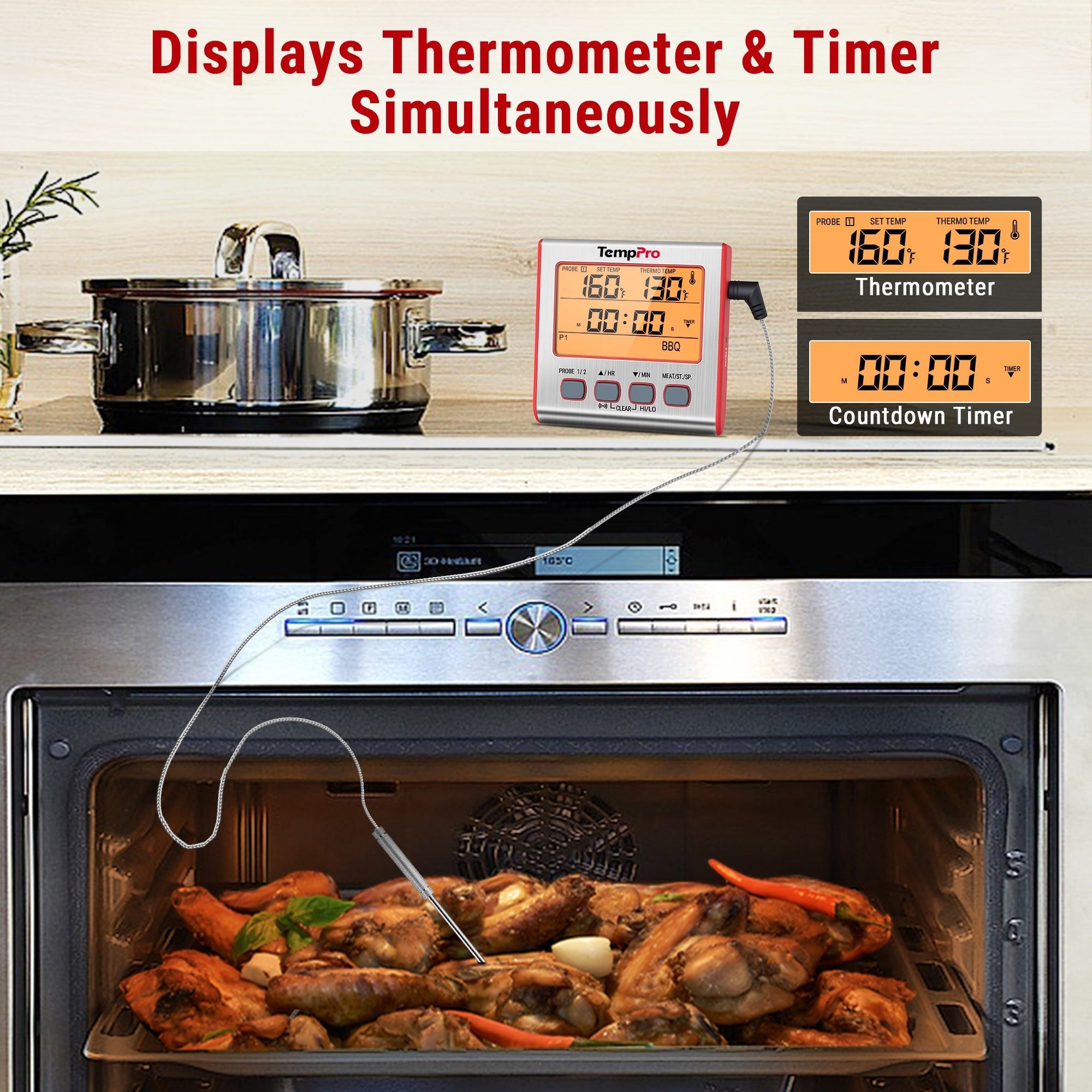 TempPro TP17W Termometro Carne Doppia Sonda Timer