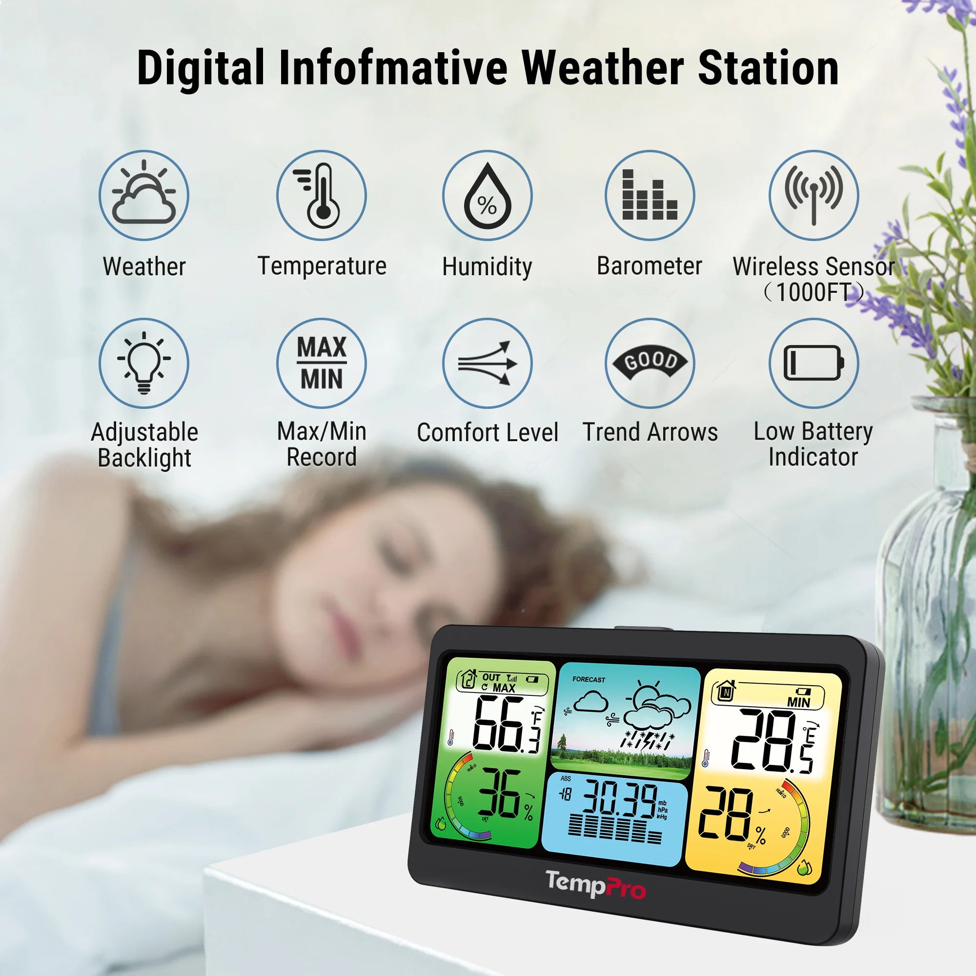 TempPro TempAir Plus TP280B stazione meteo wireless 7"