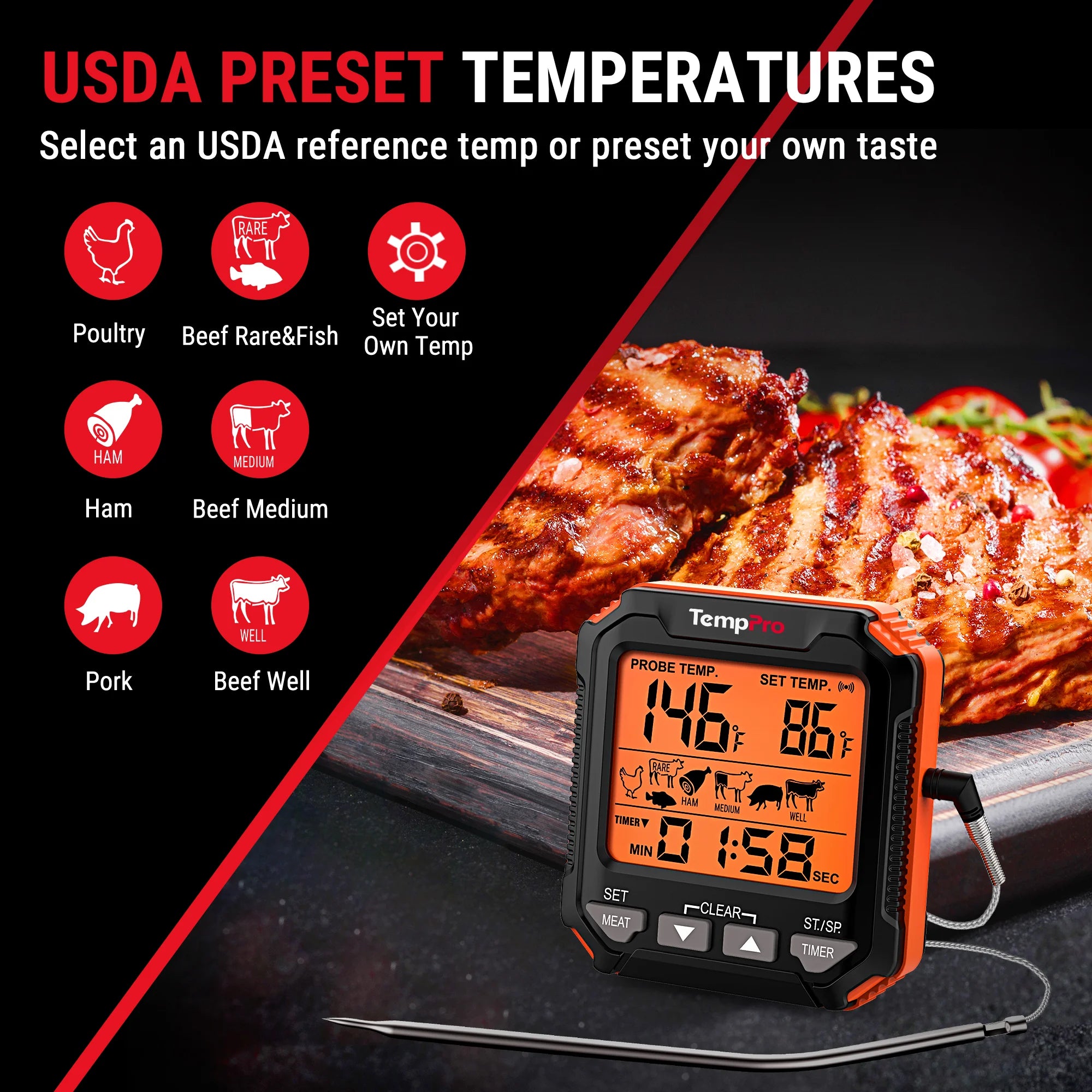 TempPro TP716 Termometro Carne Forno con Sonda e Timer