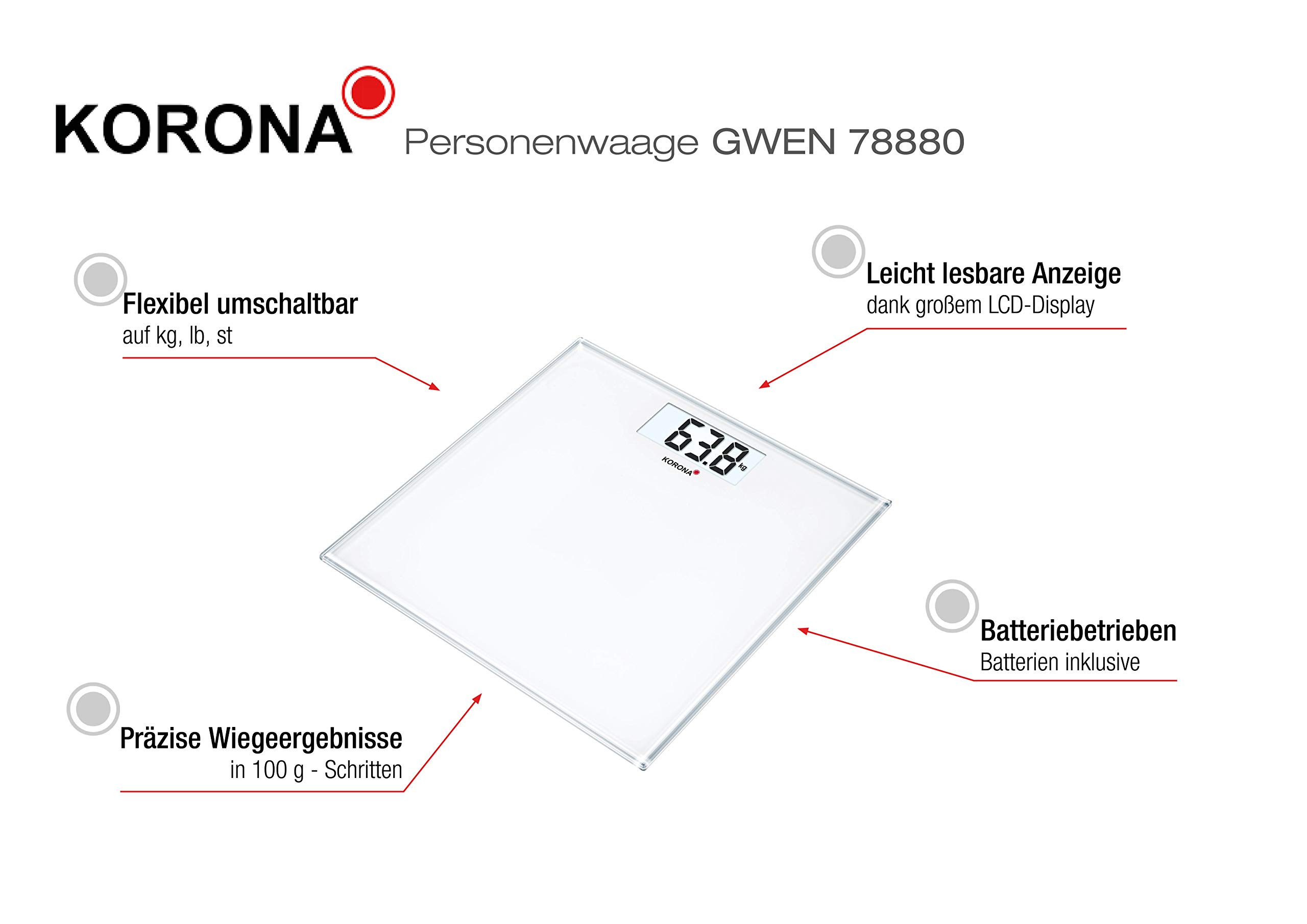 Korona Gwen bilancia pesapersone vetro bianco 150 kg