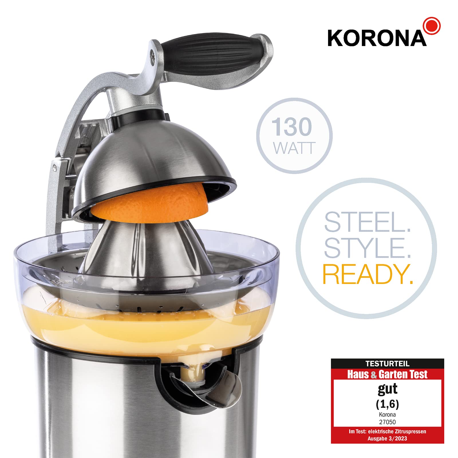 Korona 27050 Spremiagrumi Elettrico 130W Acciaio Inox