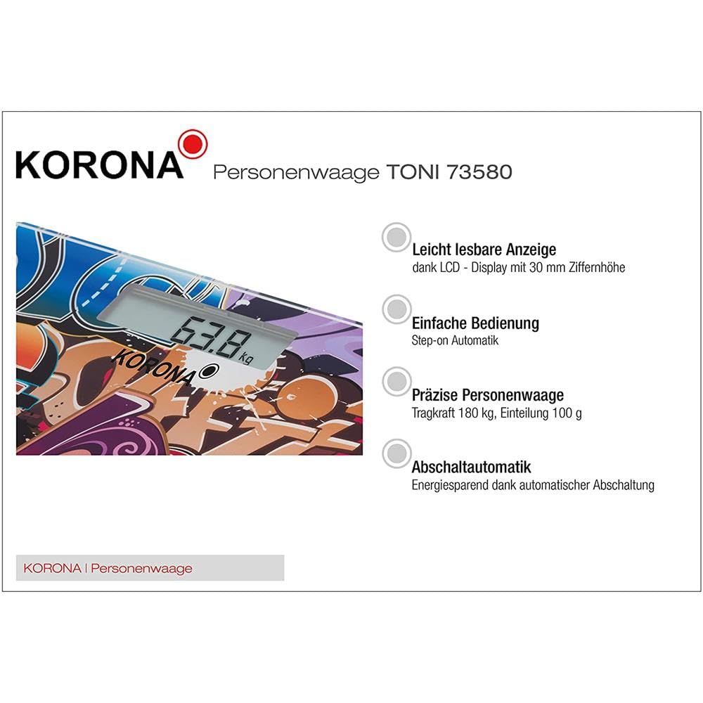 Korona 73580 Toni Bilancia pesapersone vetro graffiti 180 kg