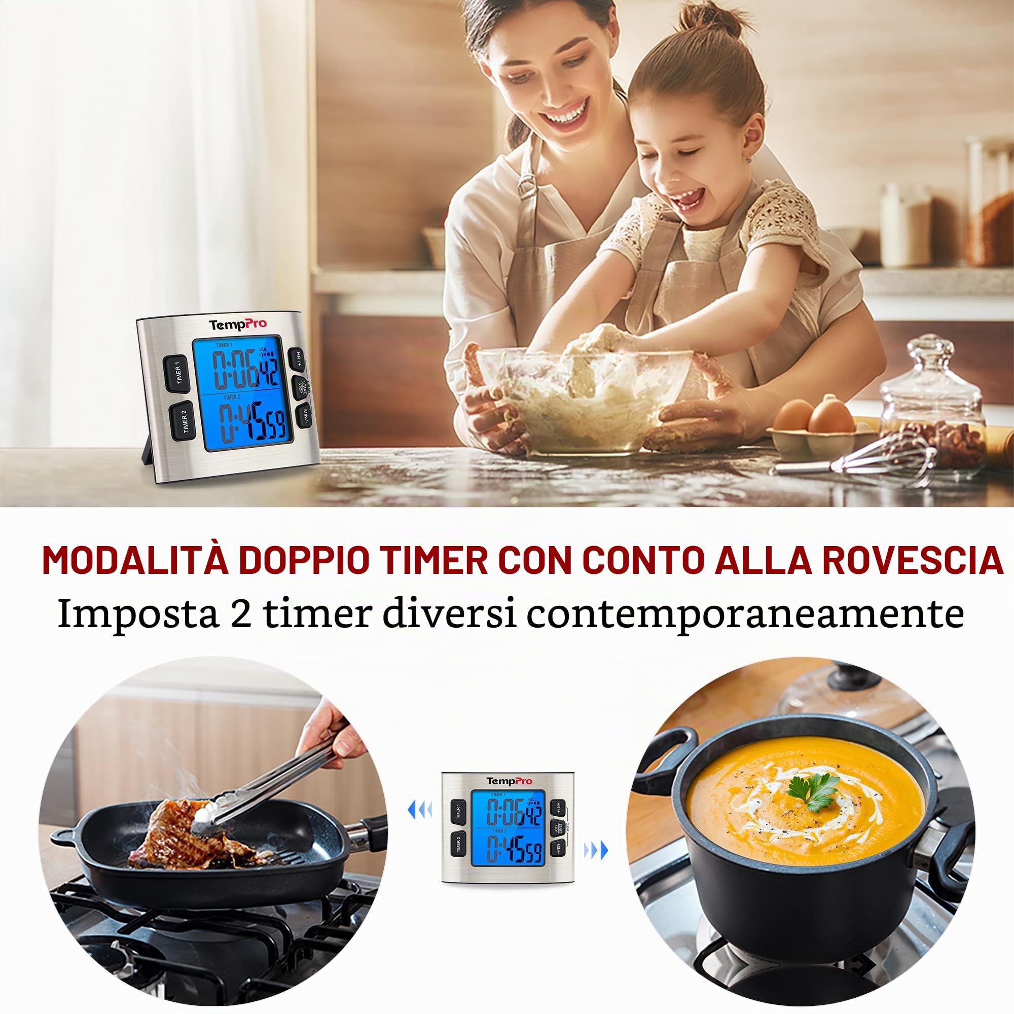 TempPro TM02 timer cucina digitale doppio acciaio aggiornata