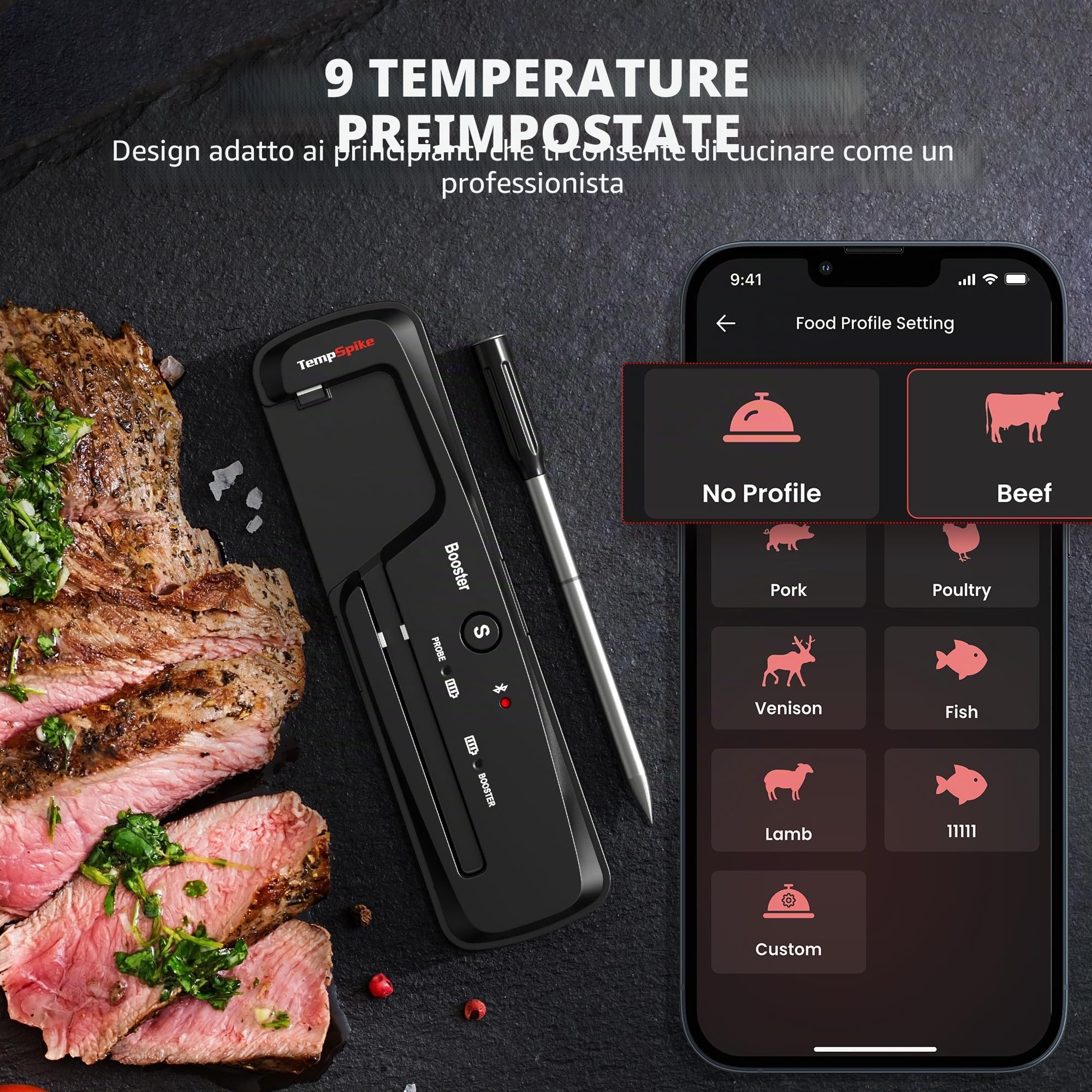 TempPro TempSpike TP961 Termometro Carne Wireless Nero BT