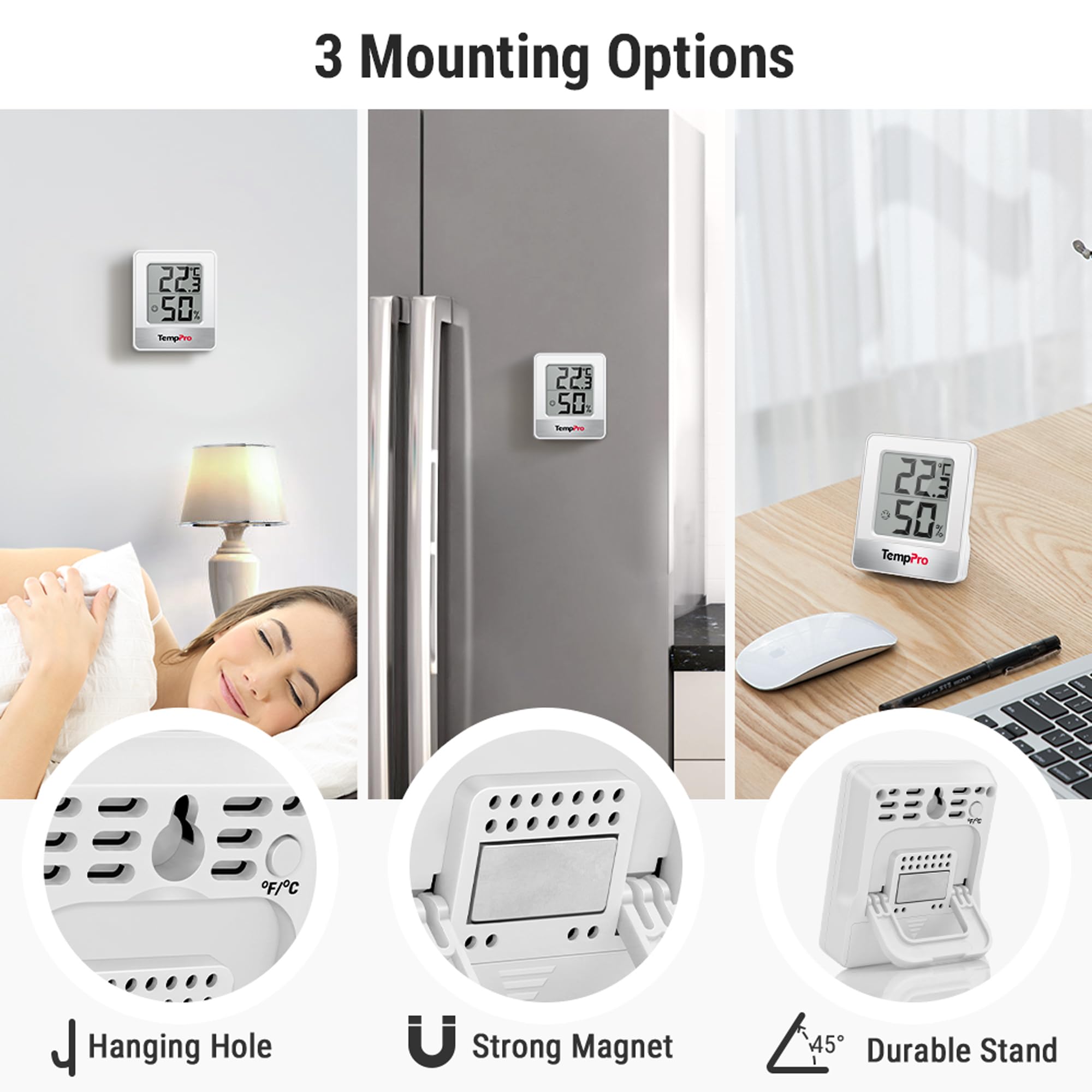 TempPro TP49 termoigrometro digitale bianco sensore comfort