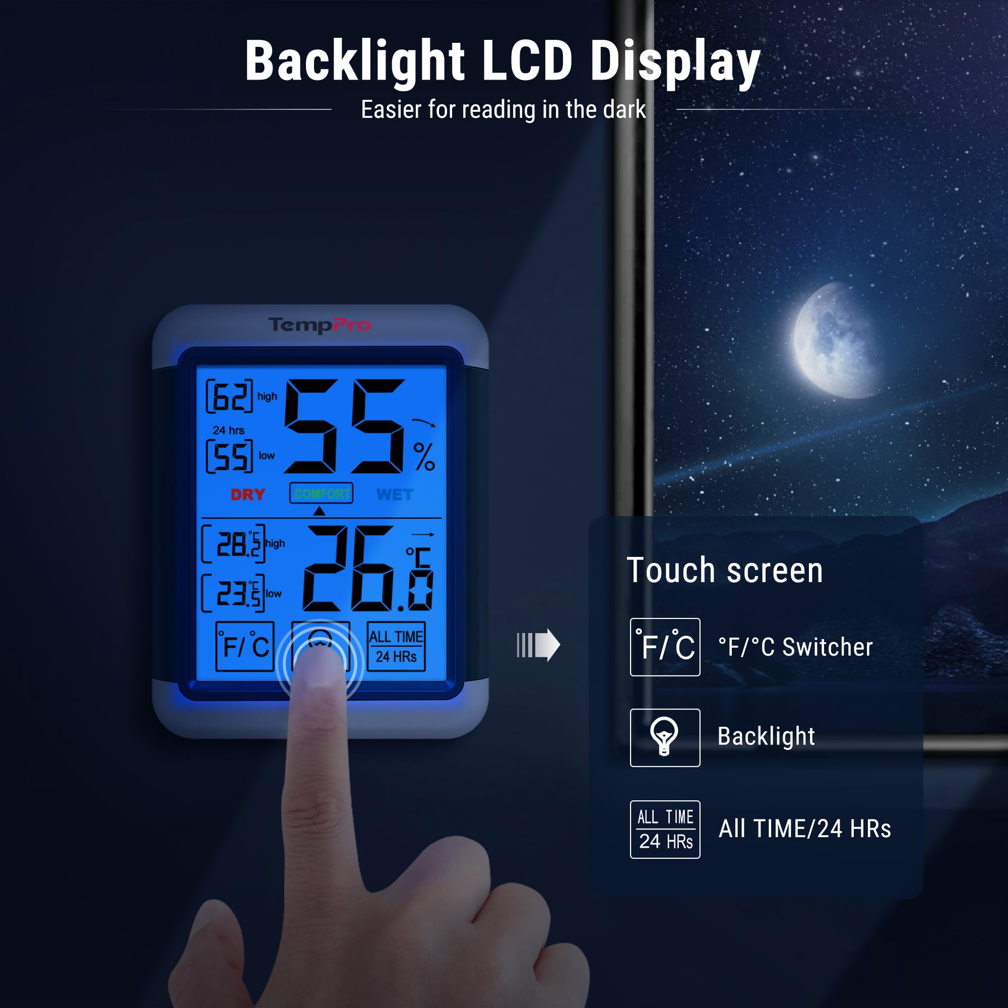 ThermoPro TP55 Termometro Igrometro Digitale 1pz Retroilluminato