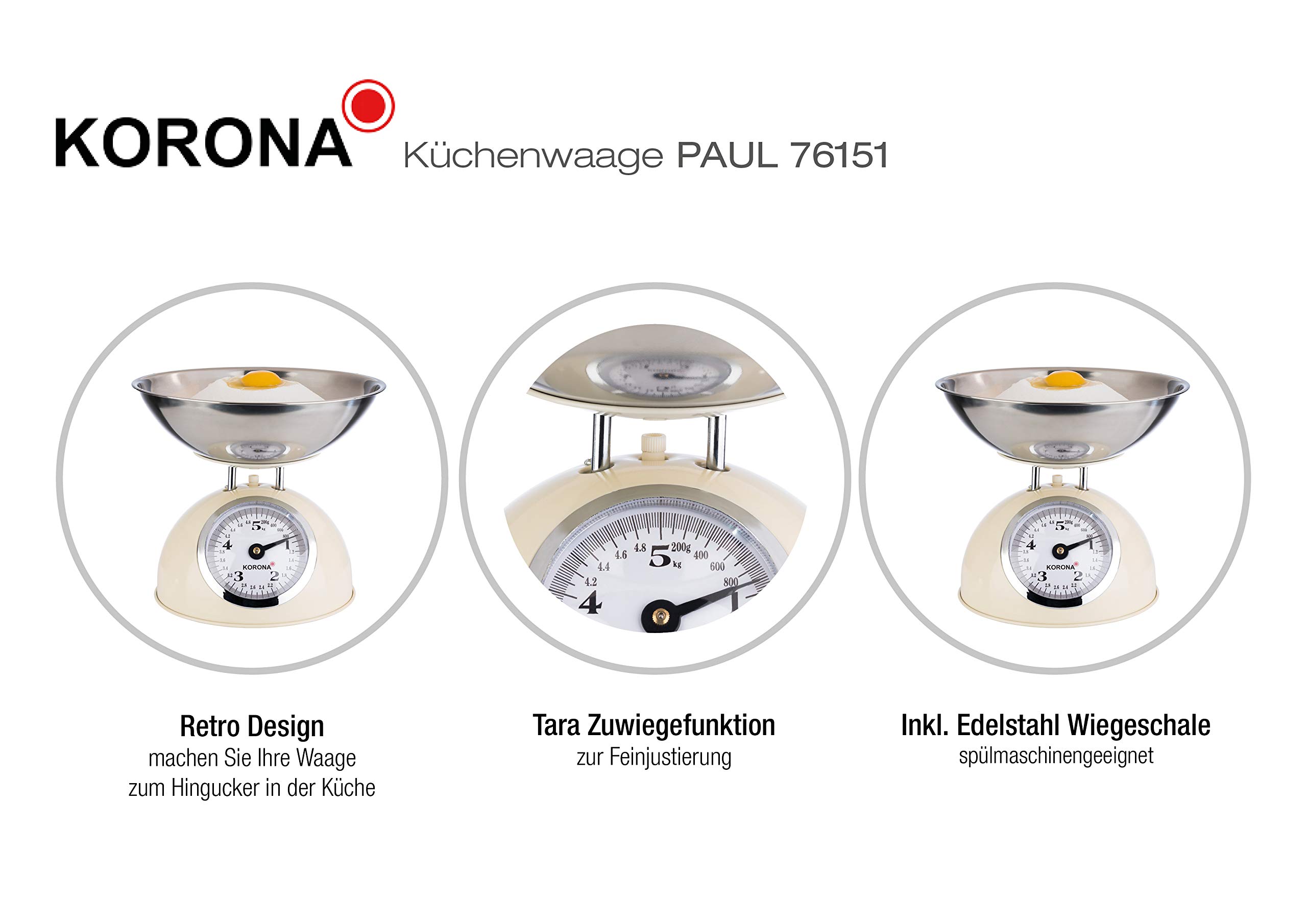 Korona Retro Bilancia Cucina Meccanica Crema 5 kg