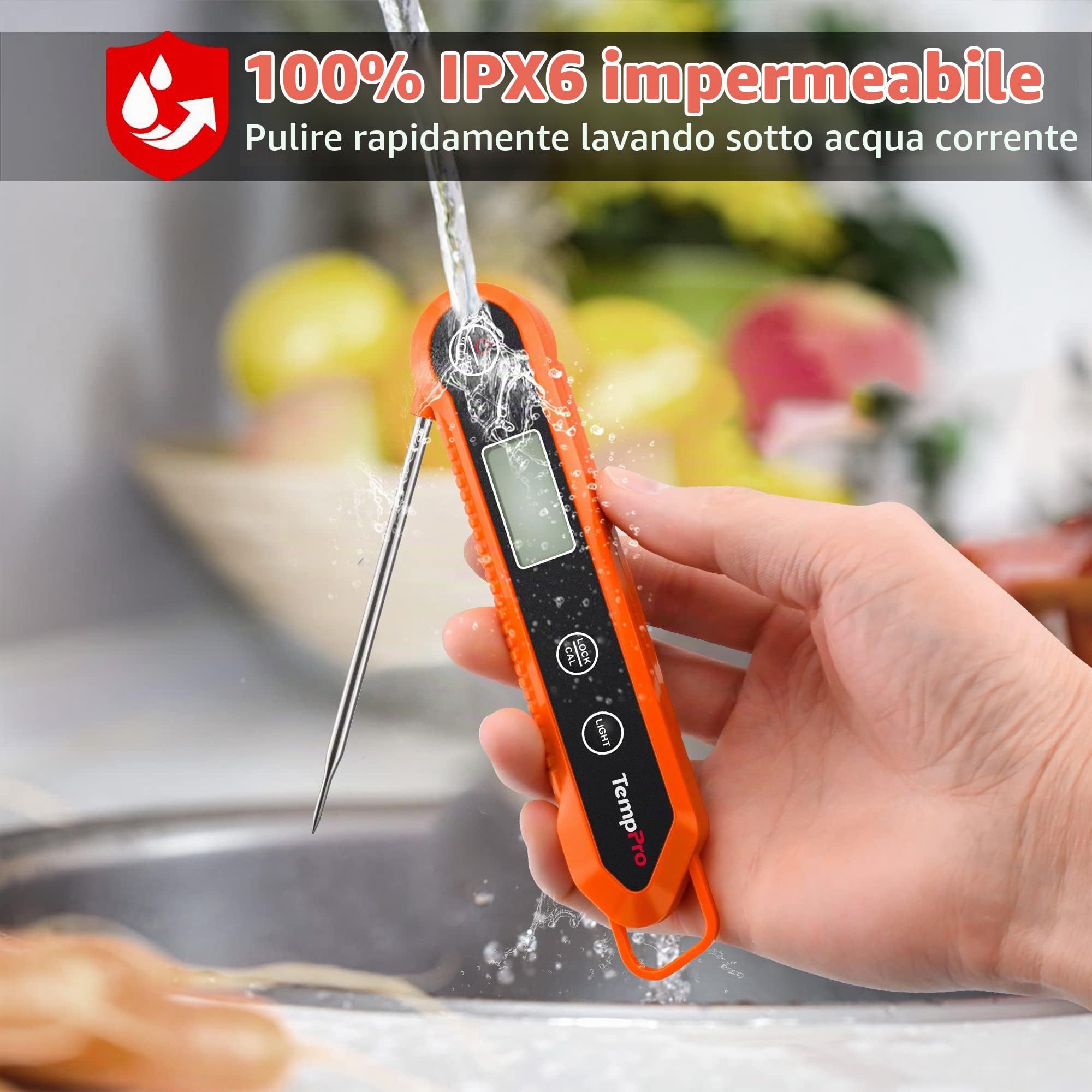 ThermoPro TP03H termometro carne arancione pieghevole