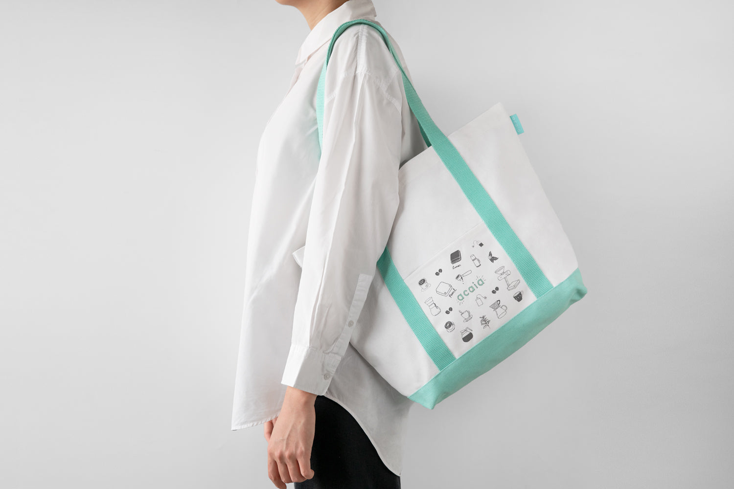 Acaia Tote Bag Borsa Tela Aqua Illustrata Capiente