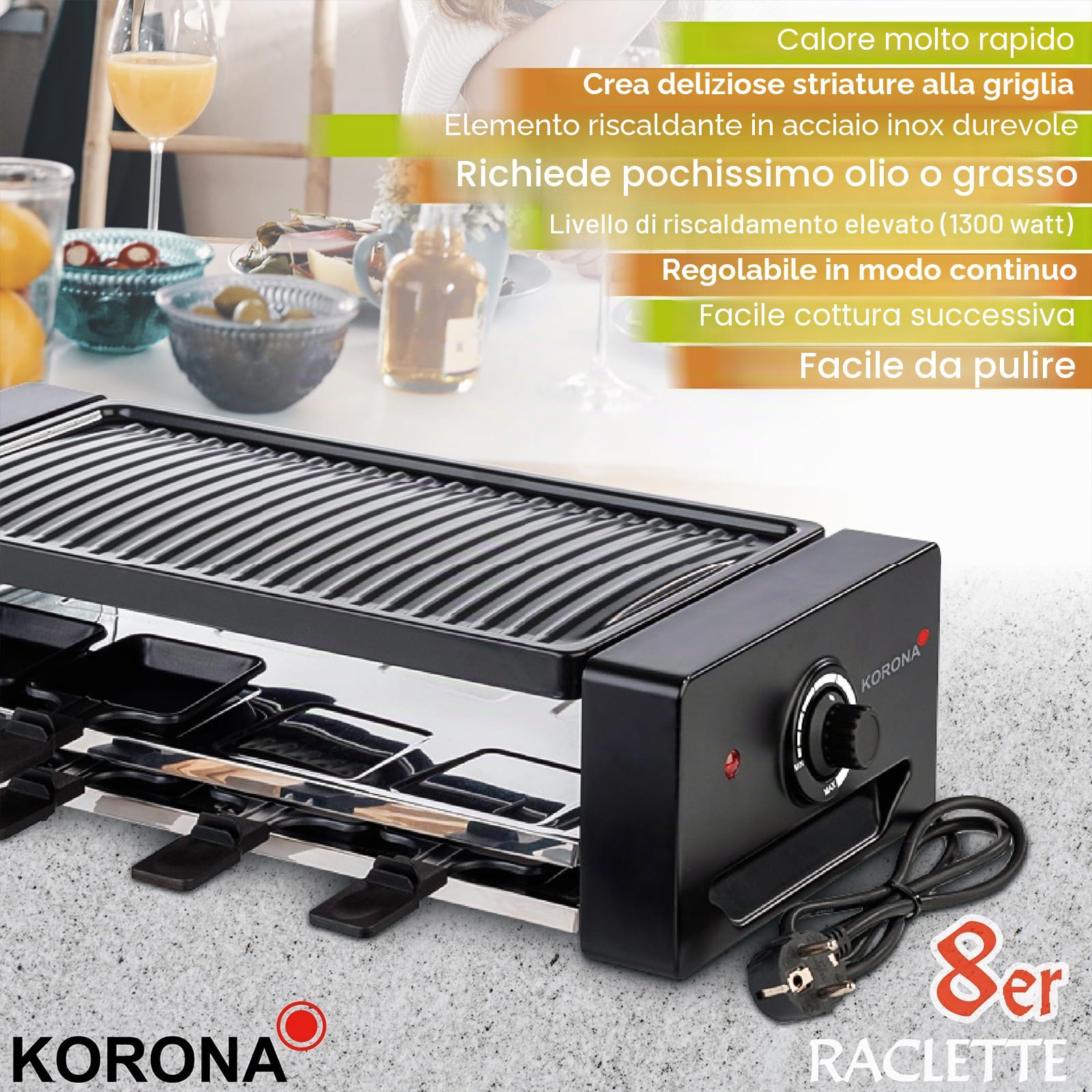 Korona 45070 Raclette 8 Persone 1300W antiaderente
