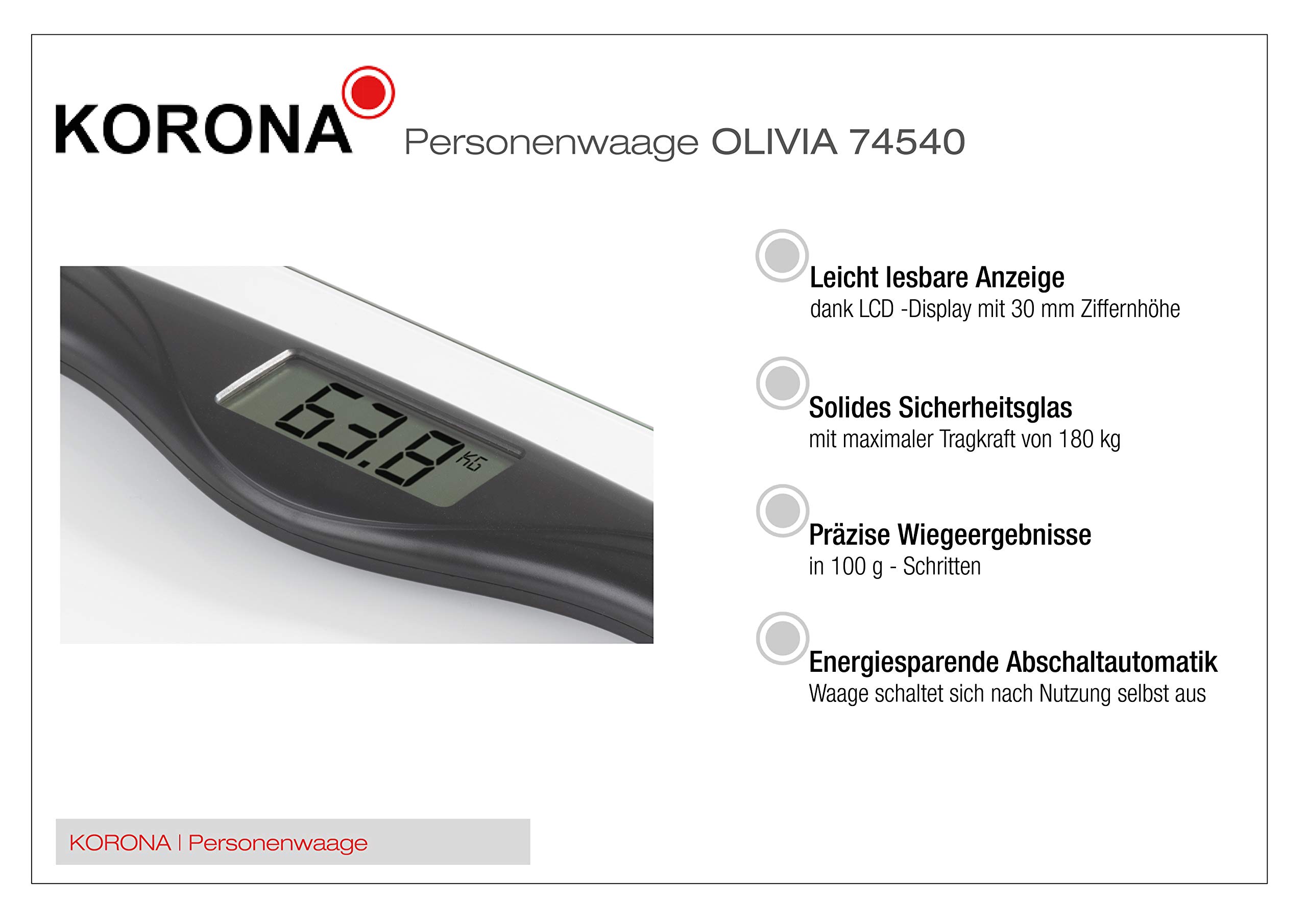 Korona Olivia 74540 Bilancia Pesapersone Nero 180 kg