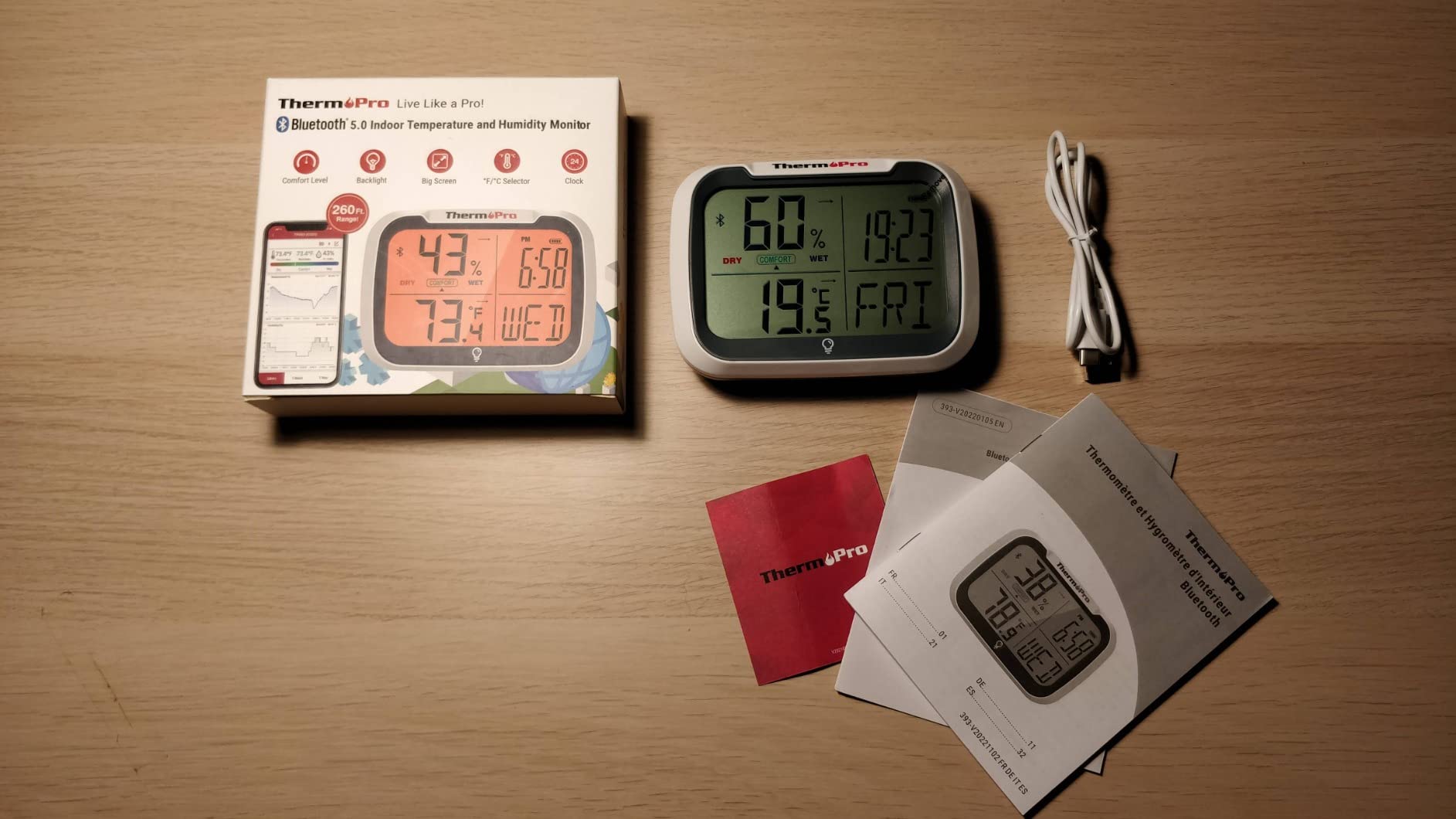 ThermoPro TP393 Termometro Ambiente Arancia Retroilluminato