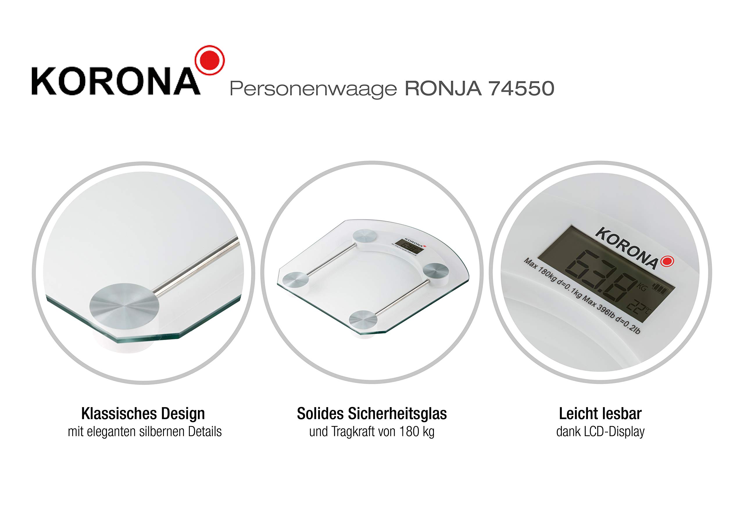 Korona Ronja 74550 bilancia pesapersone digitale vetro 180 kg