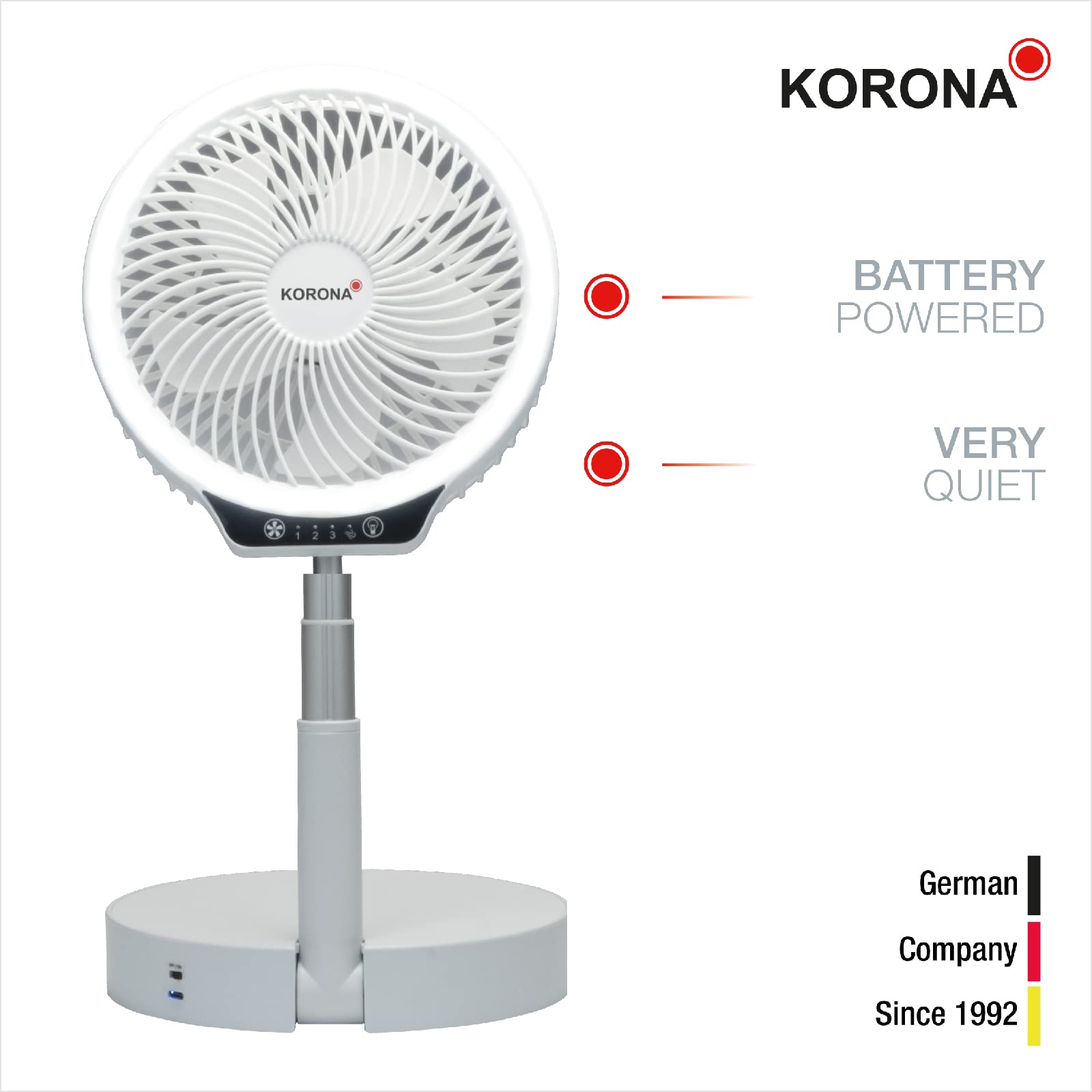 Korona 81010 Ventilatore Pieghevole a Batteria LED USB