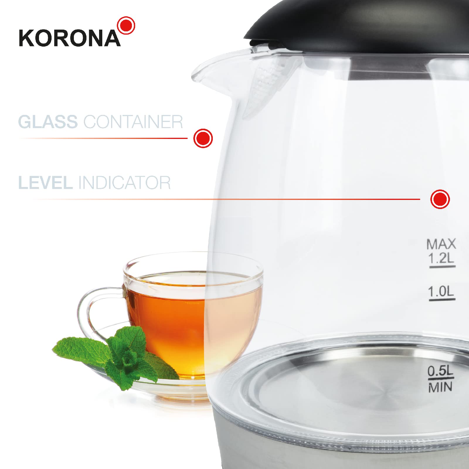 Korona 20608 Bollitore Vetro 1,2 L LED Blu