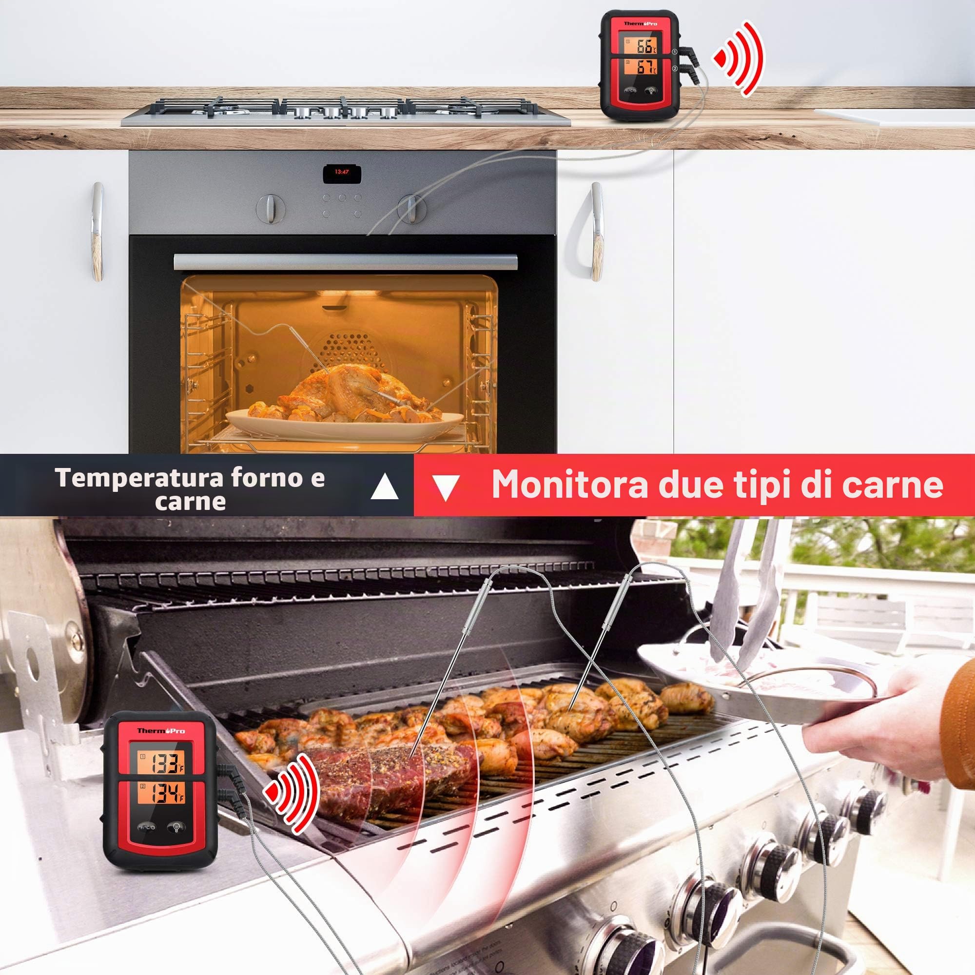 ThermoPro TP08C Termometro Carne Wireless Doppia Sonda 150 m