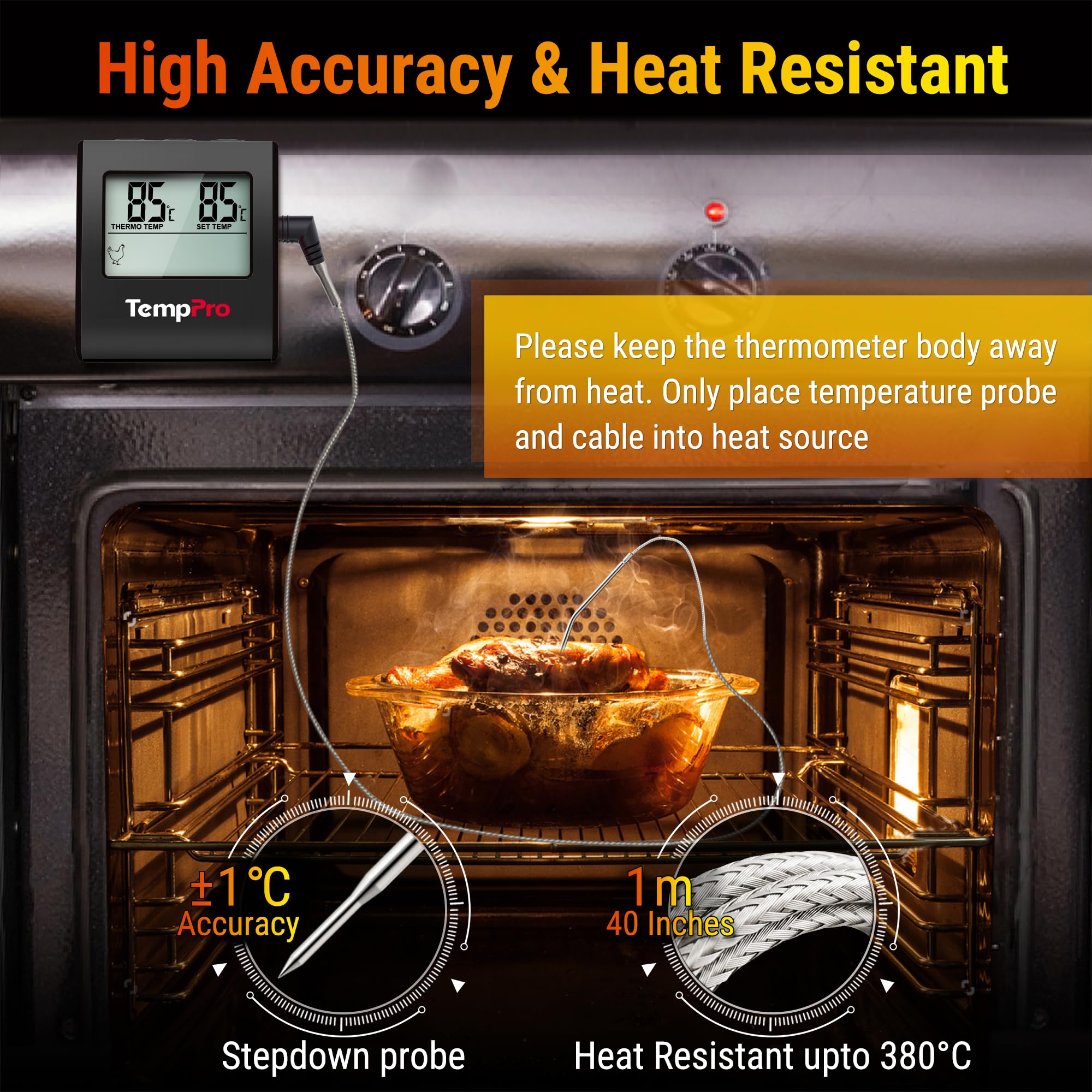 ThermoPro TP16B Termometro Carne Forno Nero 1 Sonda