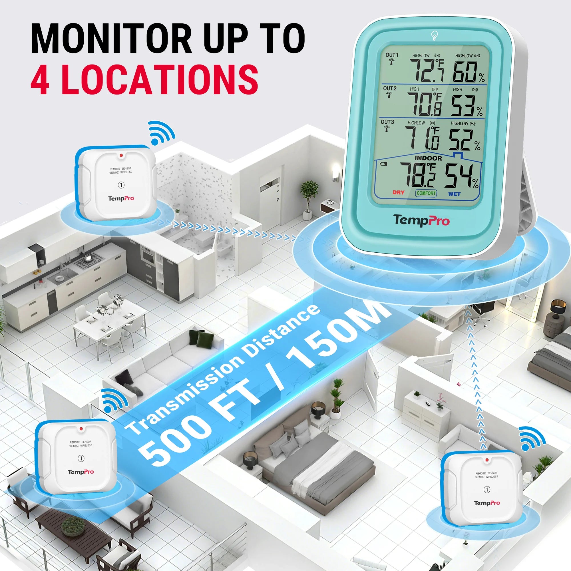 TempPro TempAir Plus TP220B termometro igrometro wireless 3 sensori