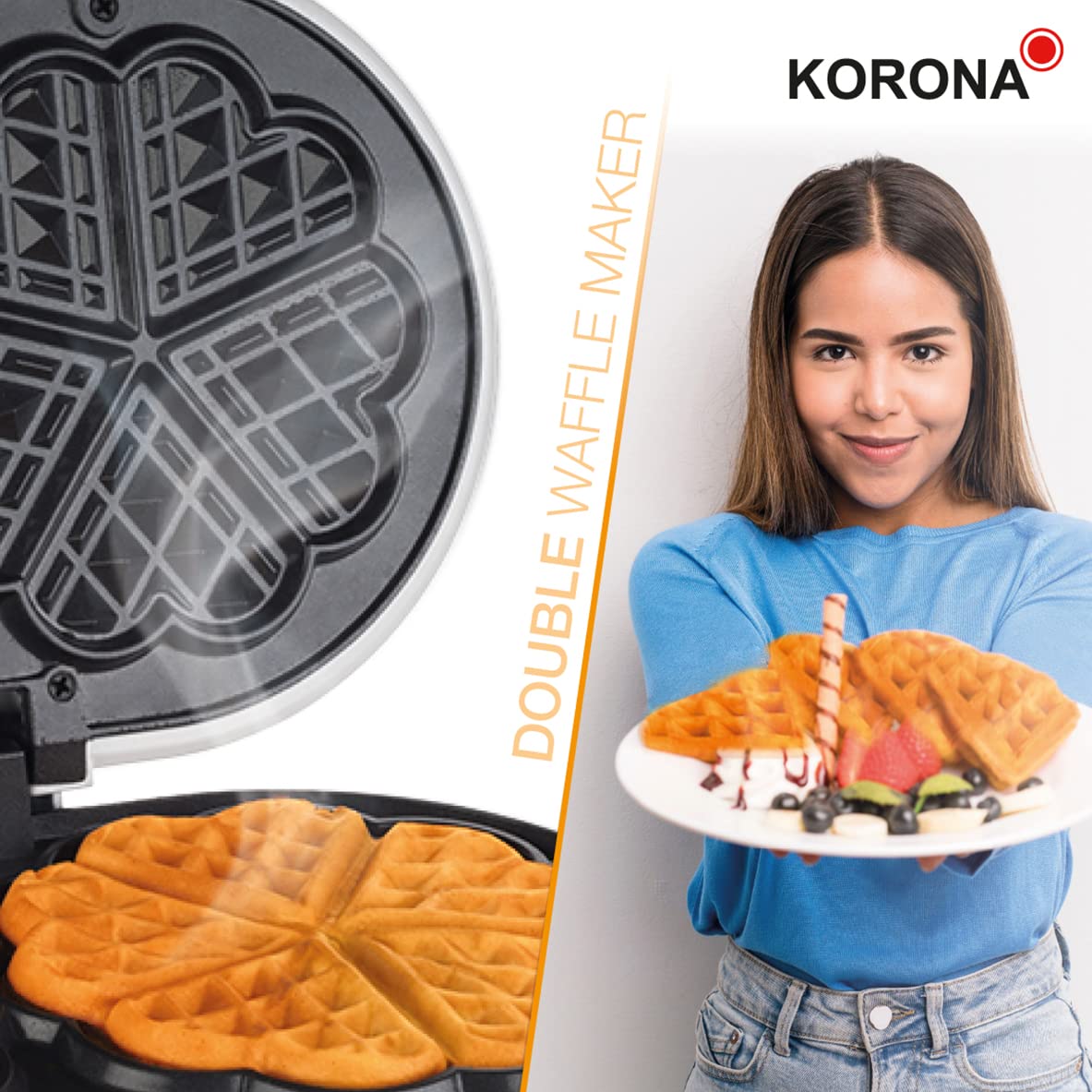 Korona 41020 Piastra Waffle Doppia 1200W 5 Livelli