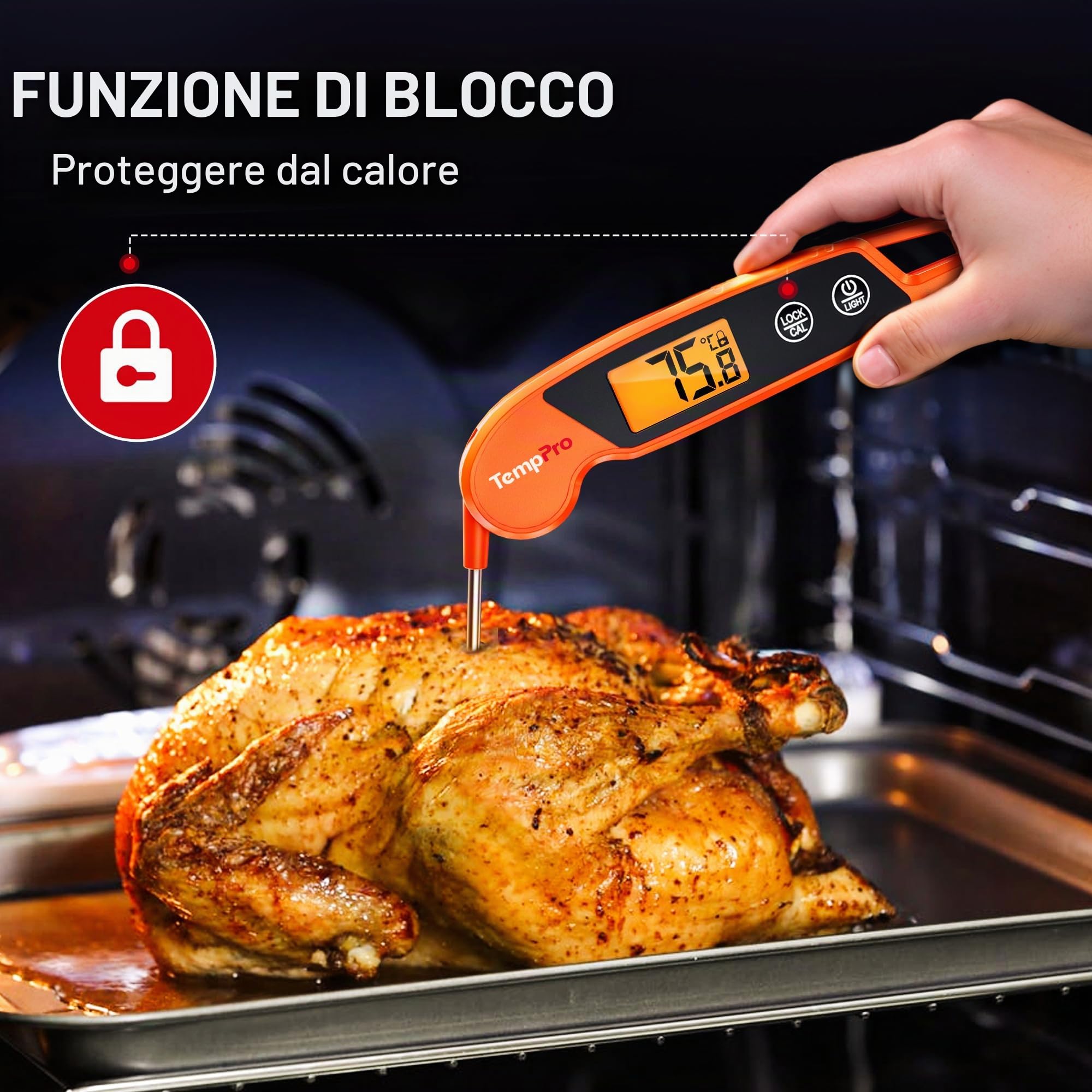 TempPro TP603 Termometro Carne Digitale Arancia IPX6