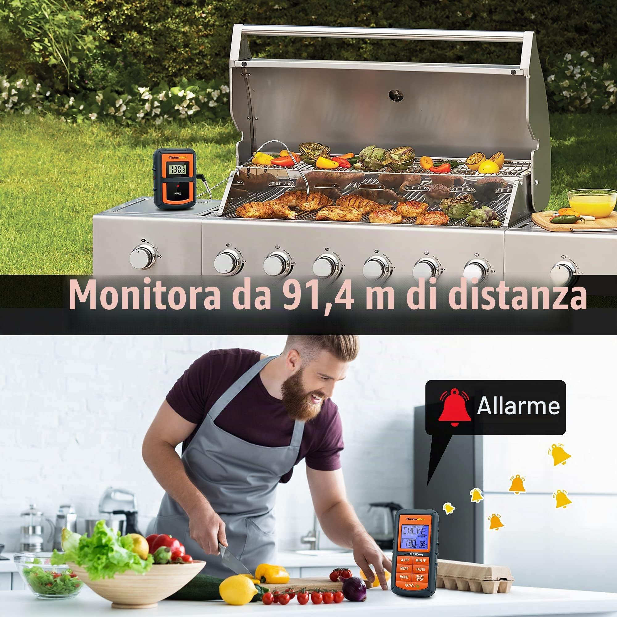 ThermoPro Termometro Carne Wireless 100 Metri LCD