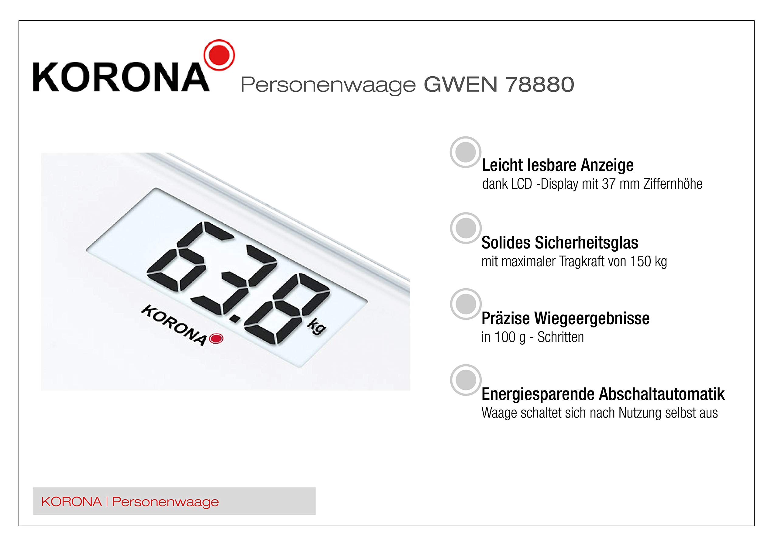 Korona Gwen bilancia pesapersone vetro bianco 150 kg