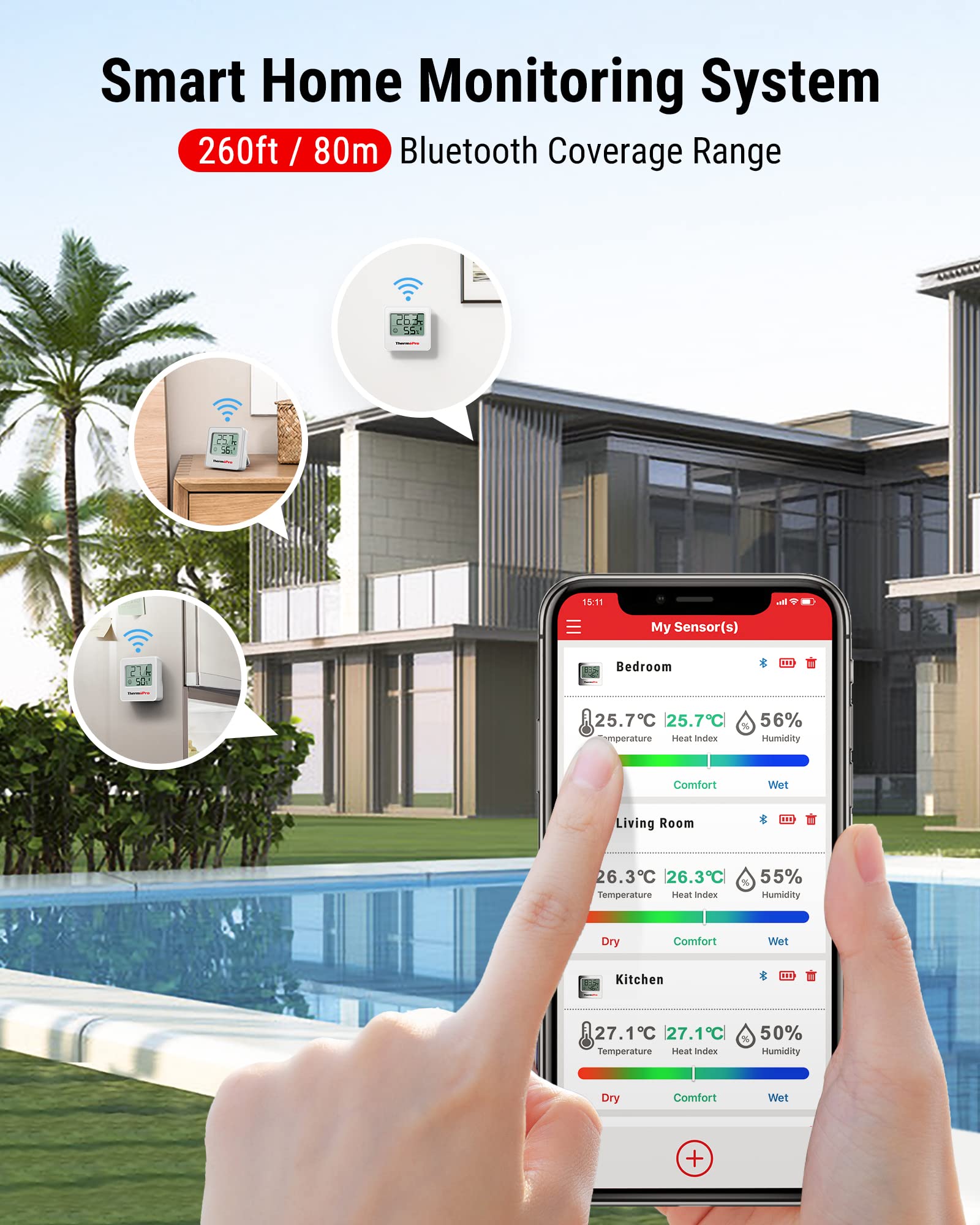 ThermoPro TP357 Termoigrometro Bluetooth 3 Pezzi con App
