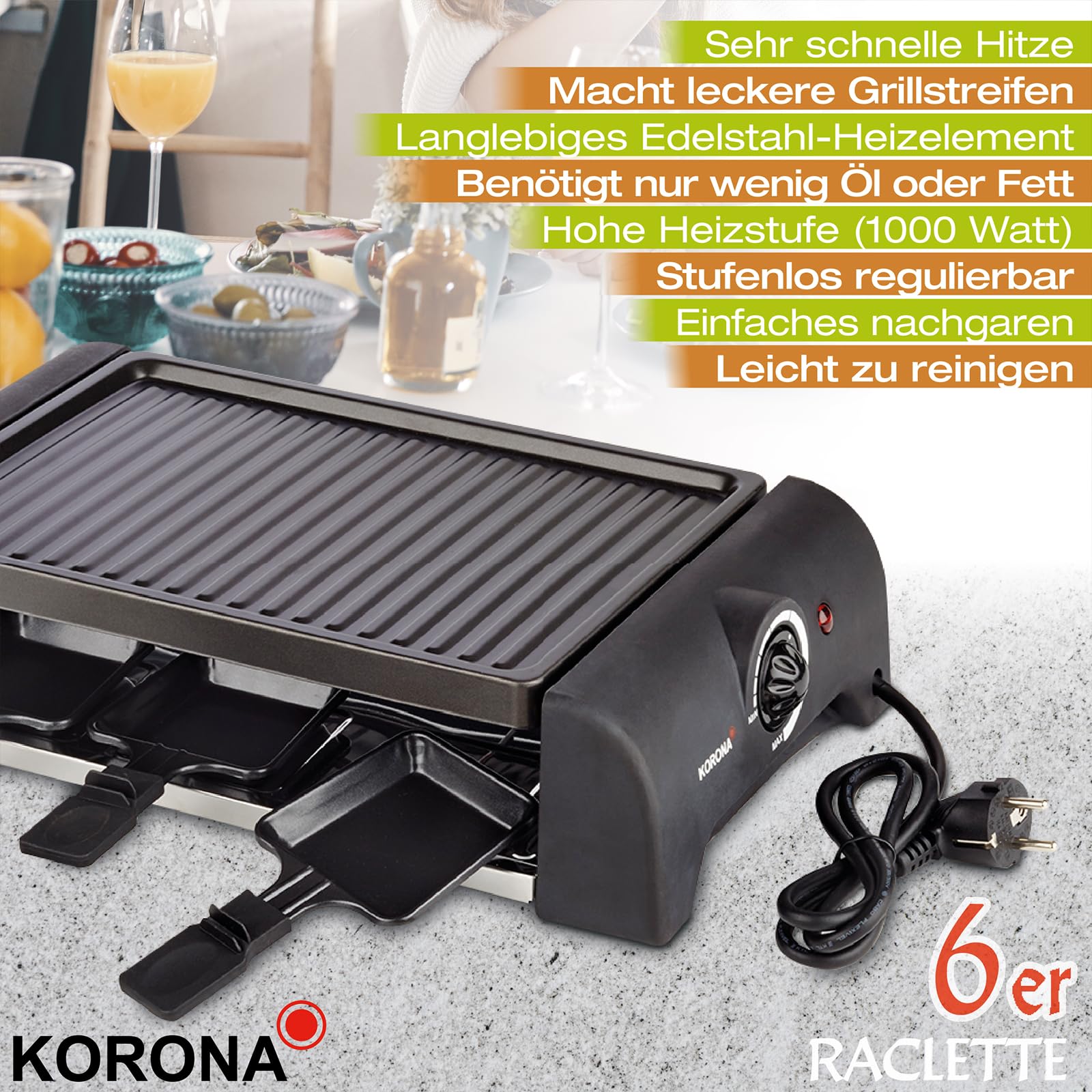 Korona 45065 raclette 6 persone 1000 W antiaderente
