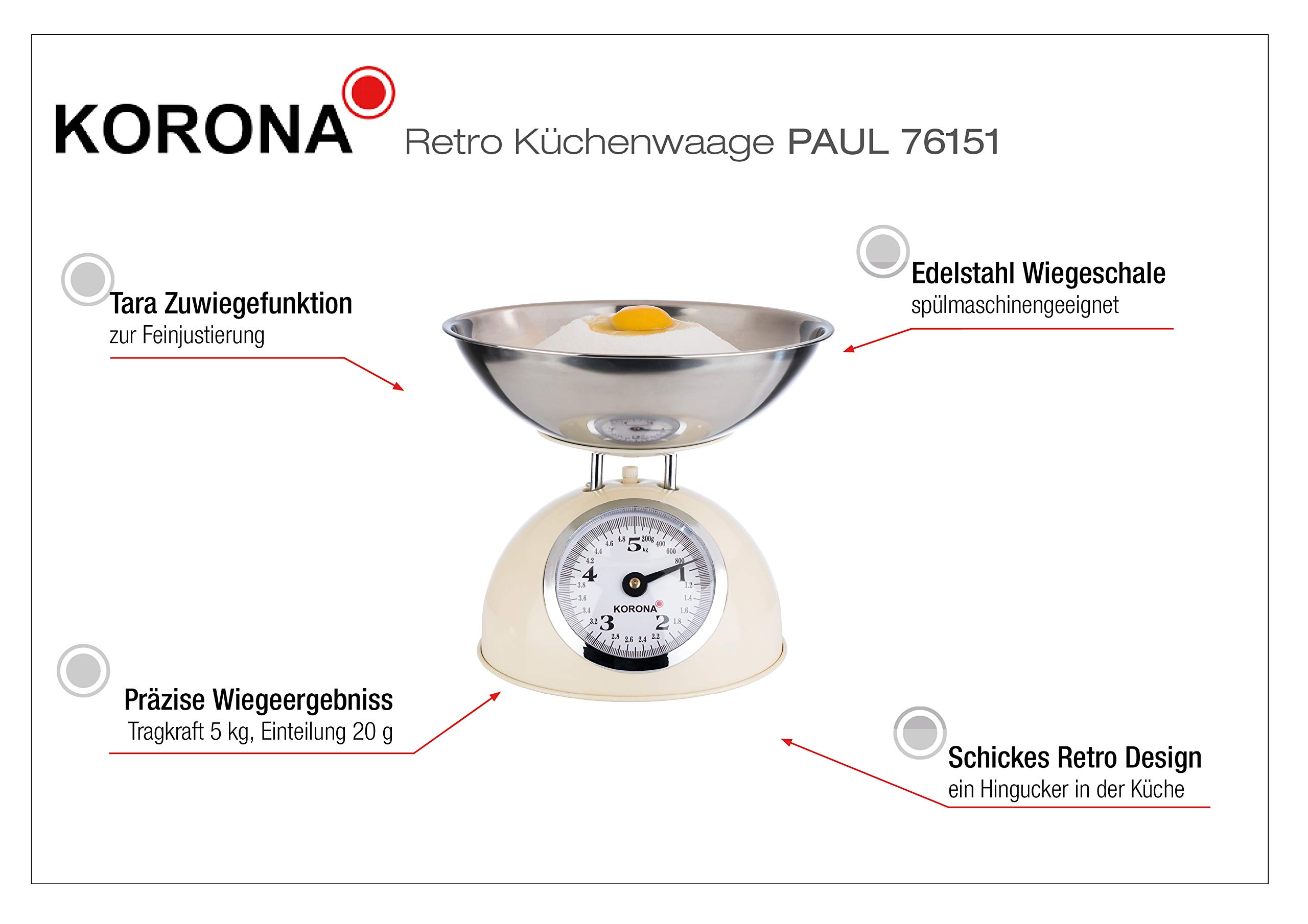 Korona Retro Bilancia Cucina Meccanica Crema 5 kg
