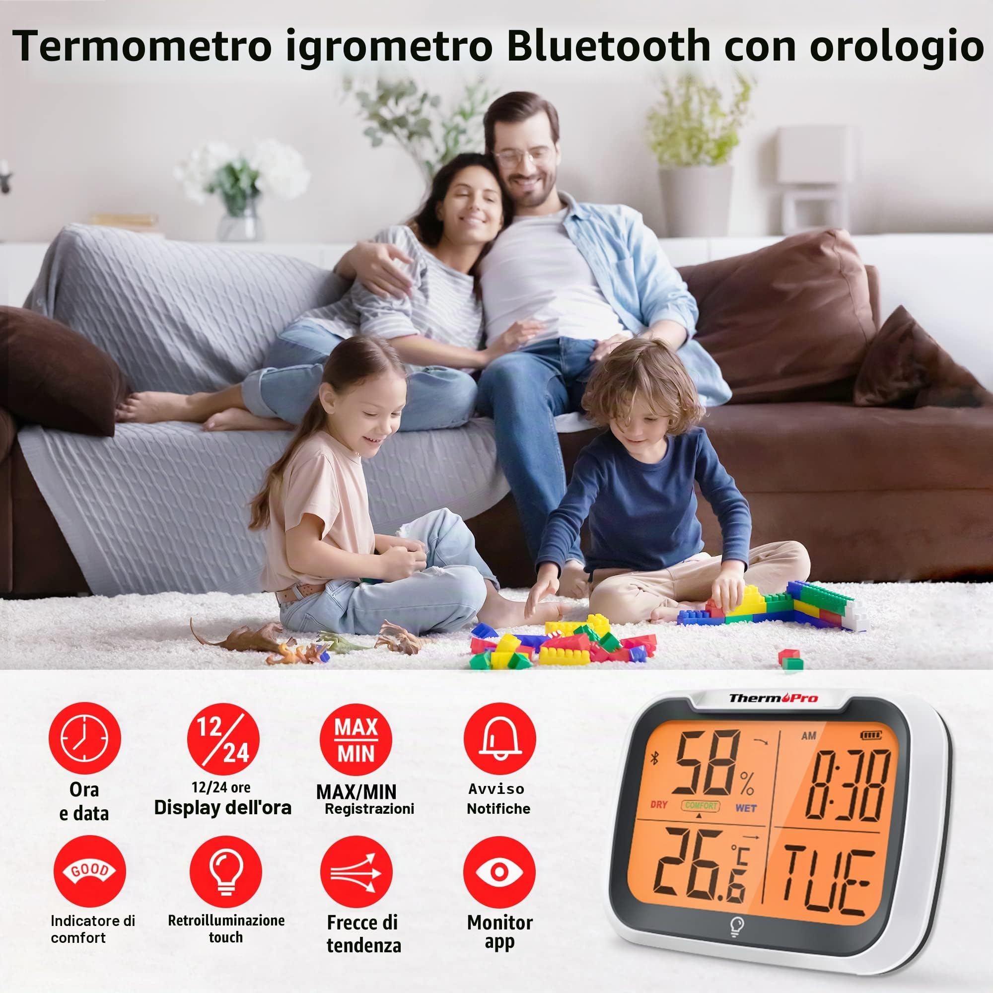 ThermoPro TP393 Termometro Ambiente Arancia Retroilluminato