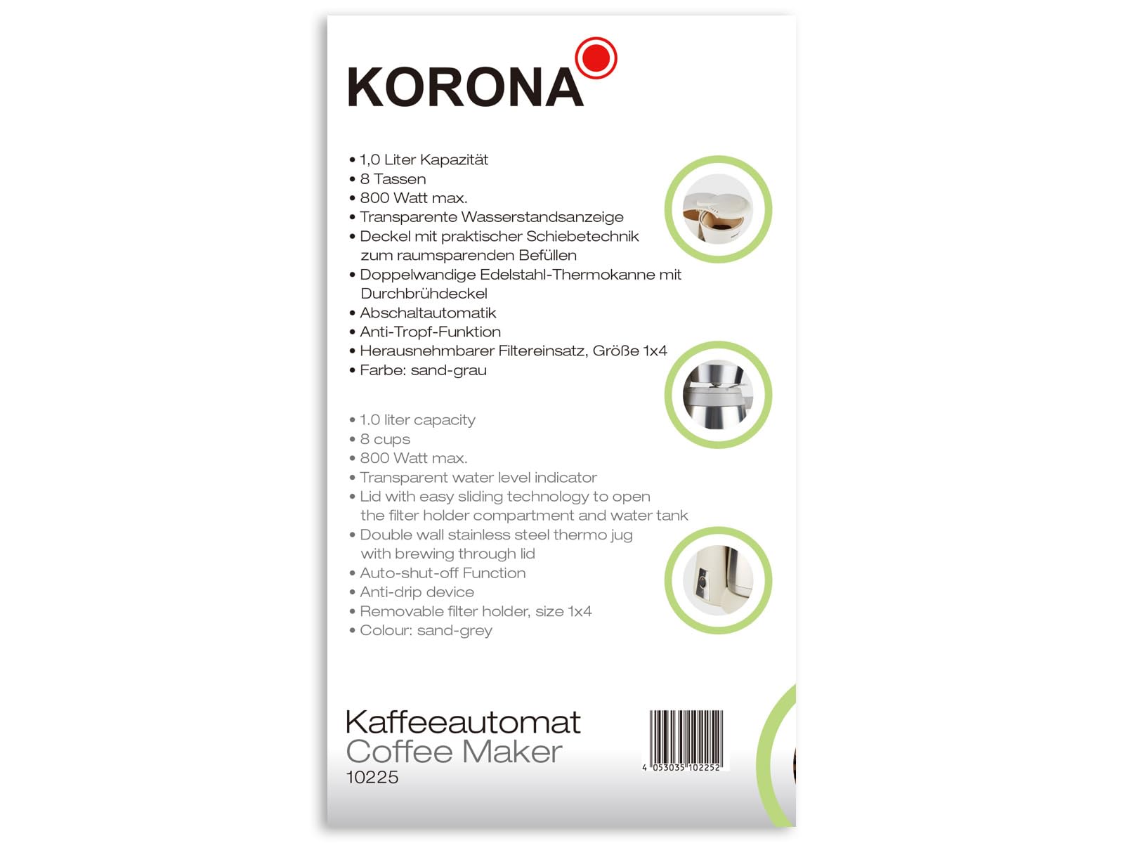 Korona 10225 macchina caffè filtro thermos 1L 8 tazze