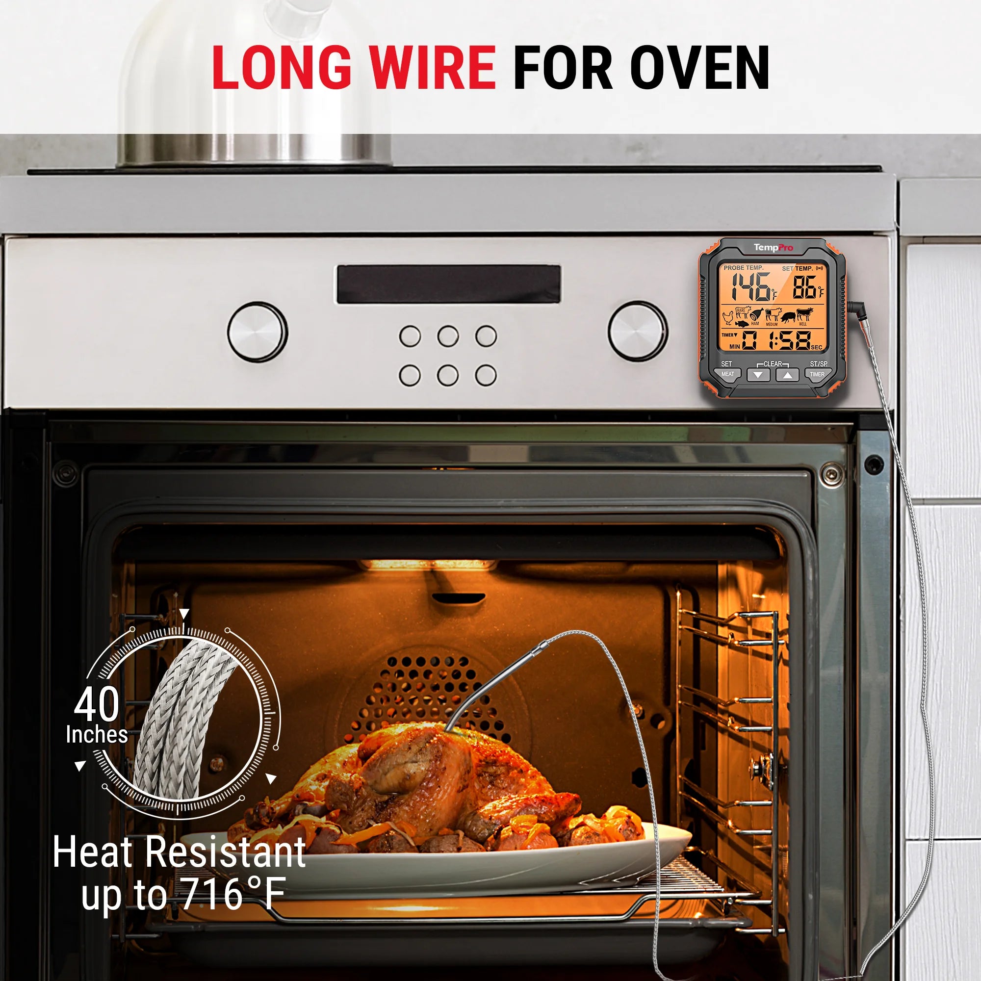 TempPro TP716 Termometro Carne Forno con Sonda e Timer
