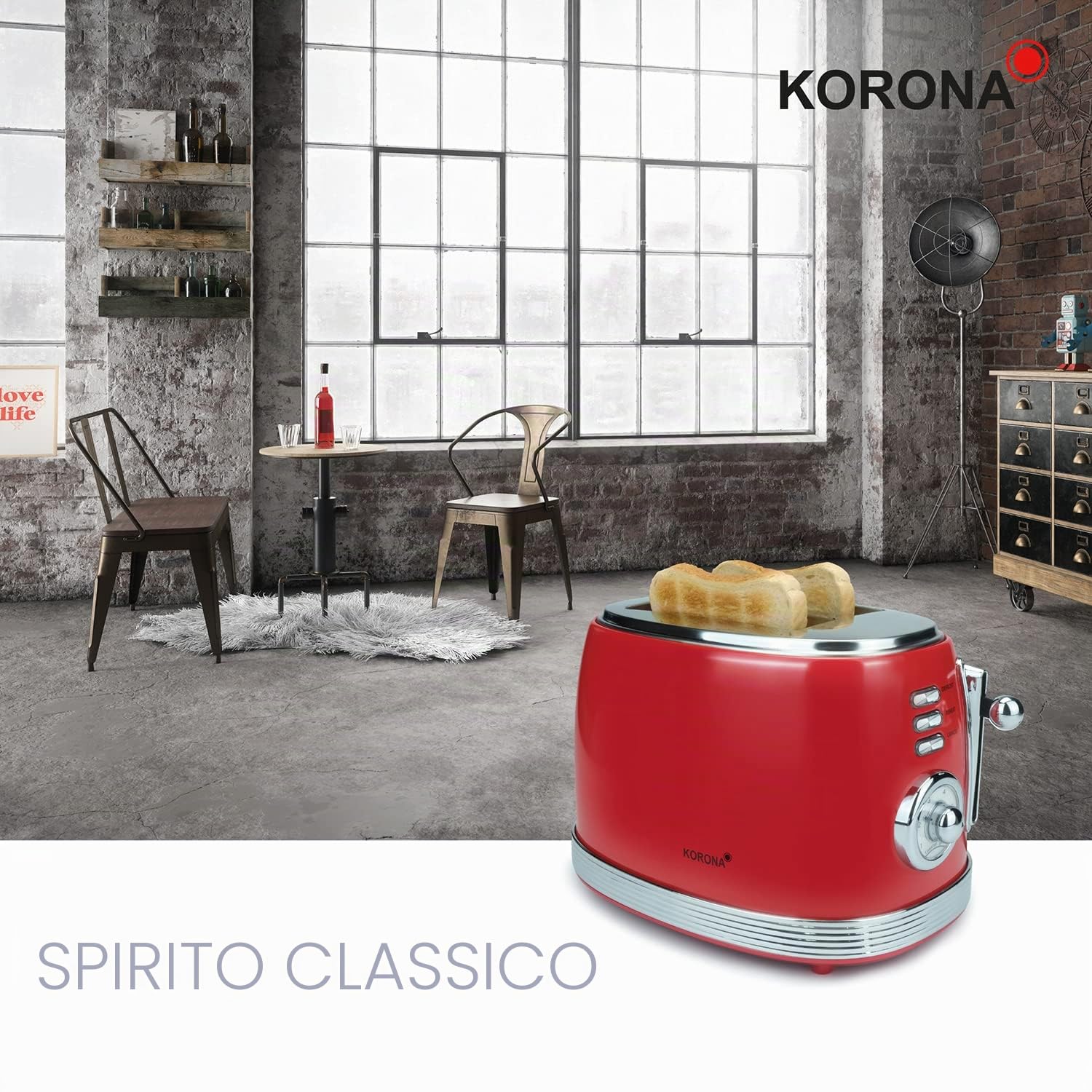 Korona 21668 Tostapane Retrò Rosso 2 Fette 850W