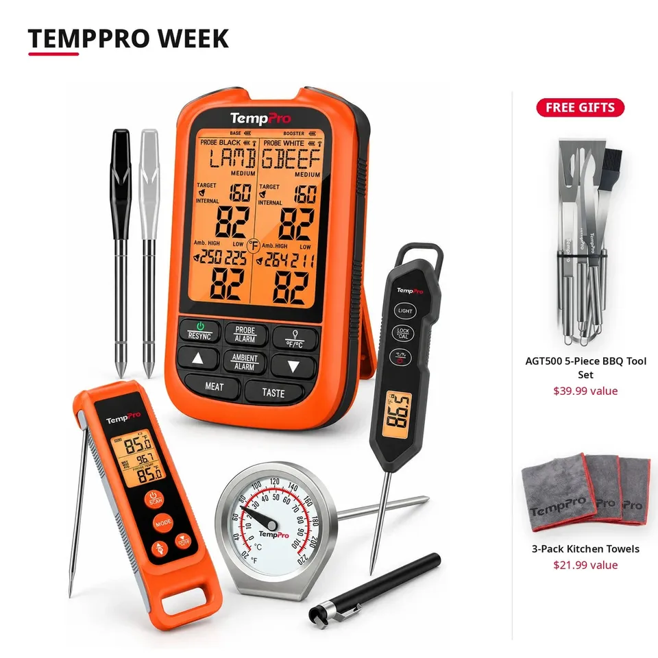TempPro Smoke Sear Serve Kit termometro carne 4 pezzi + omaggi