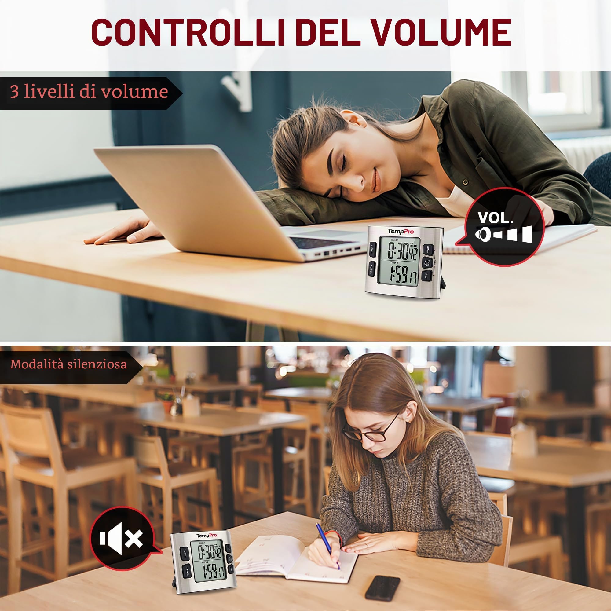 TempPro TM02 timer cucina digitale doppio acciaio aggiornata