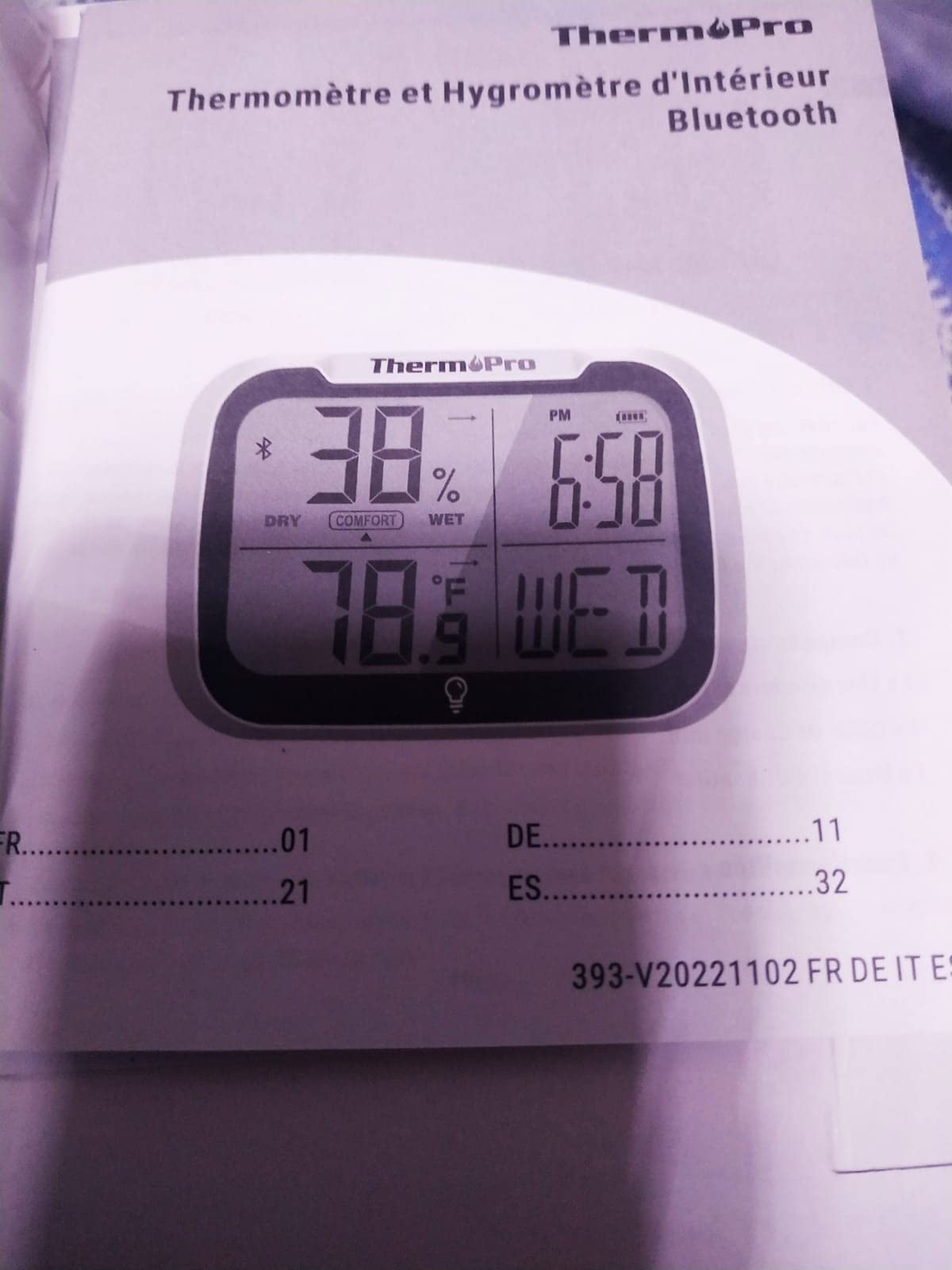 ThermoPro TP393 Termometro Ambiente Arancia Retroilluminato