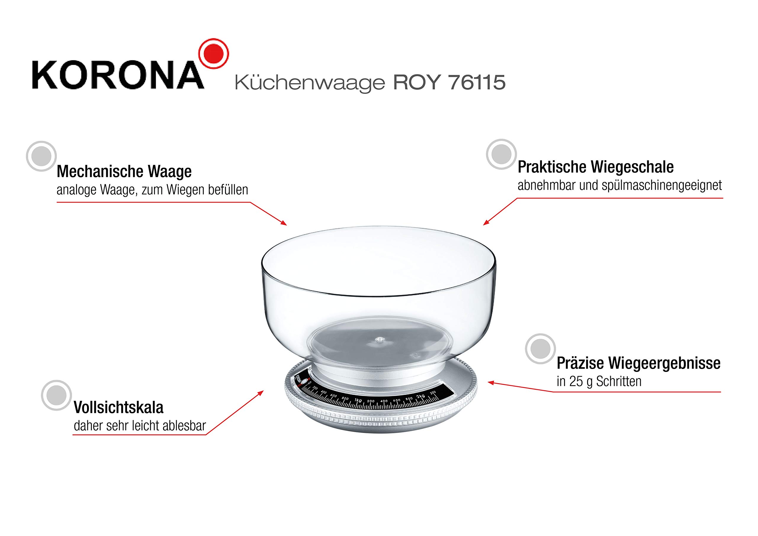 Korona Roy Bilancia Cucina Meccanica Argento Tara