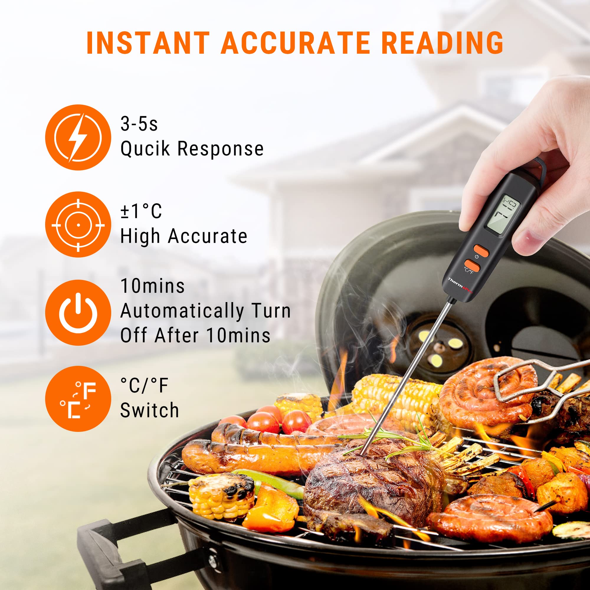 ThermoPro TP516 Termometro Cucina Istantaneo Nero 12 cm