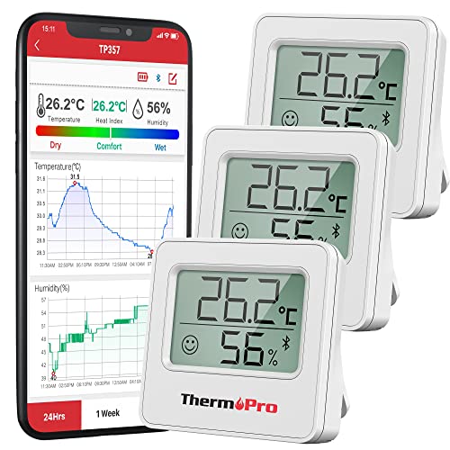 ThermoPro TP357 Termoigrometro Bluetooth 3 Pezzi con App