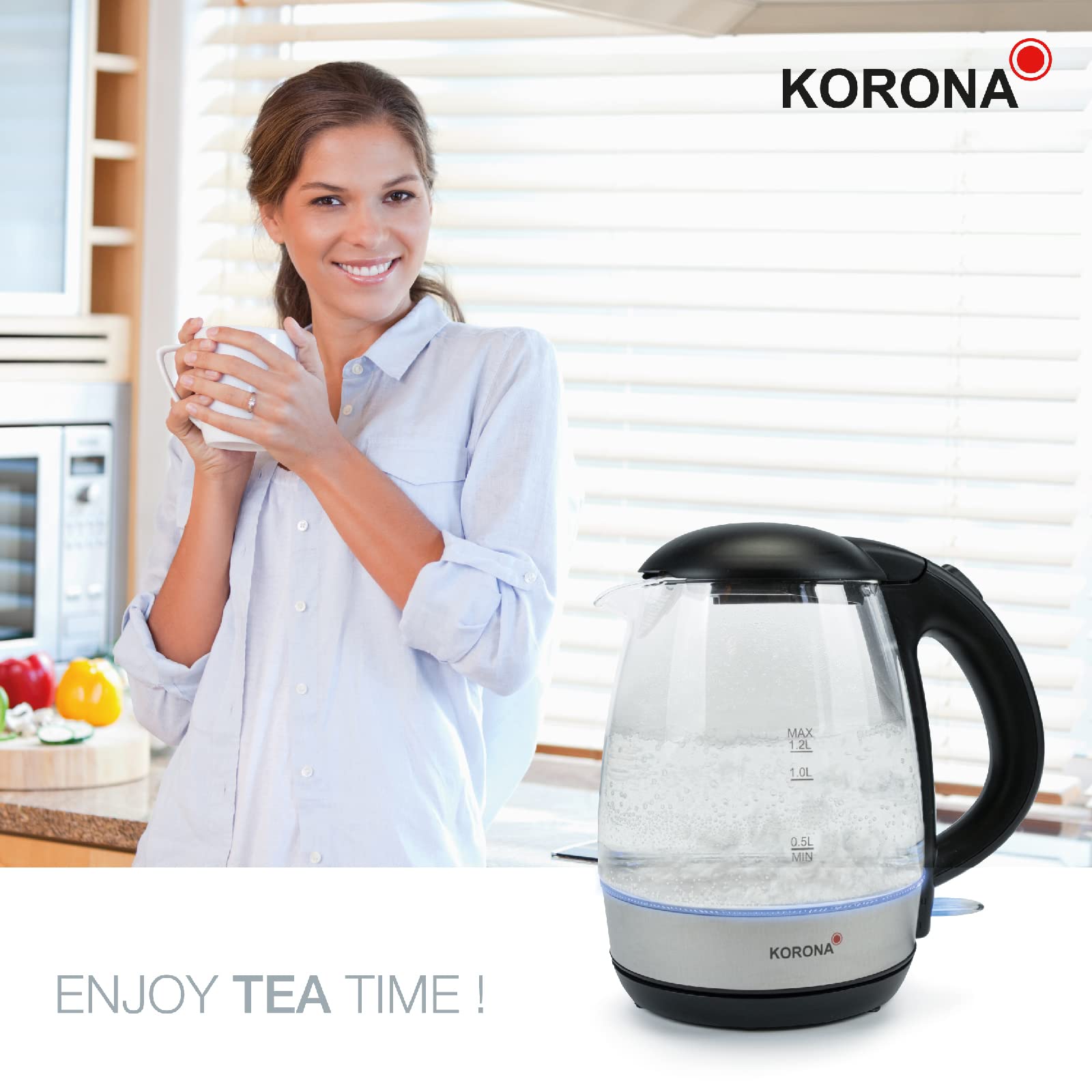 Korona 20608 Bollitore Vetro 1,2 L LED Blu