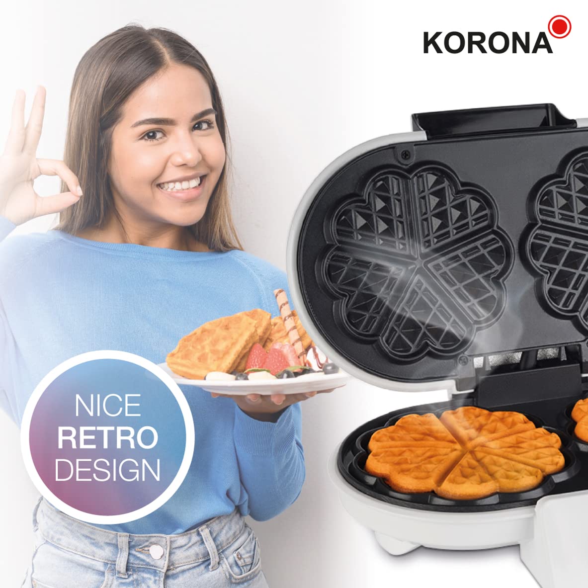 Korona 41020 Piastra Waffle Doppia 1200W 5 Livelli