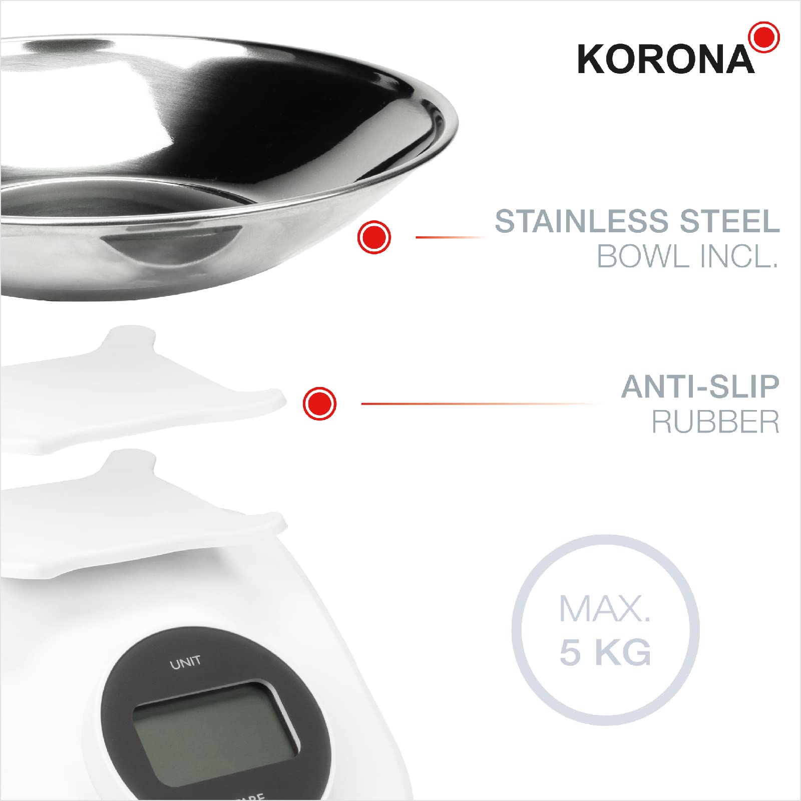 Korona Cleo 76161 bilancia cucina senza batterie 5 kg