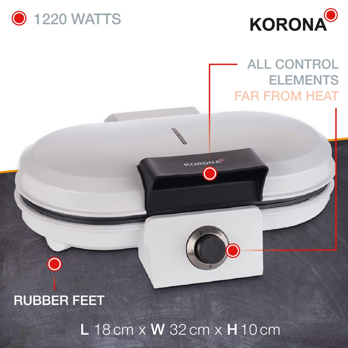 Korona 41020 Piastra Waffle Doppia 1200W 5 Livelli